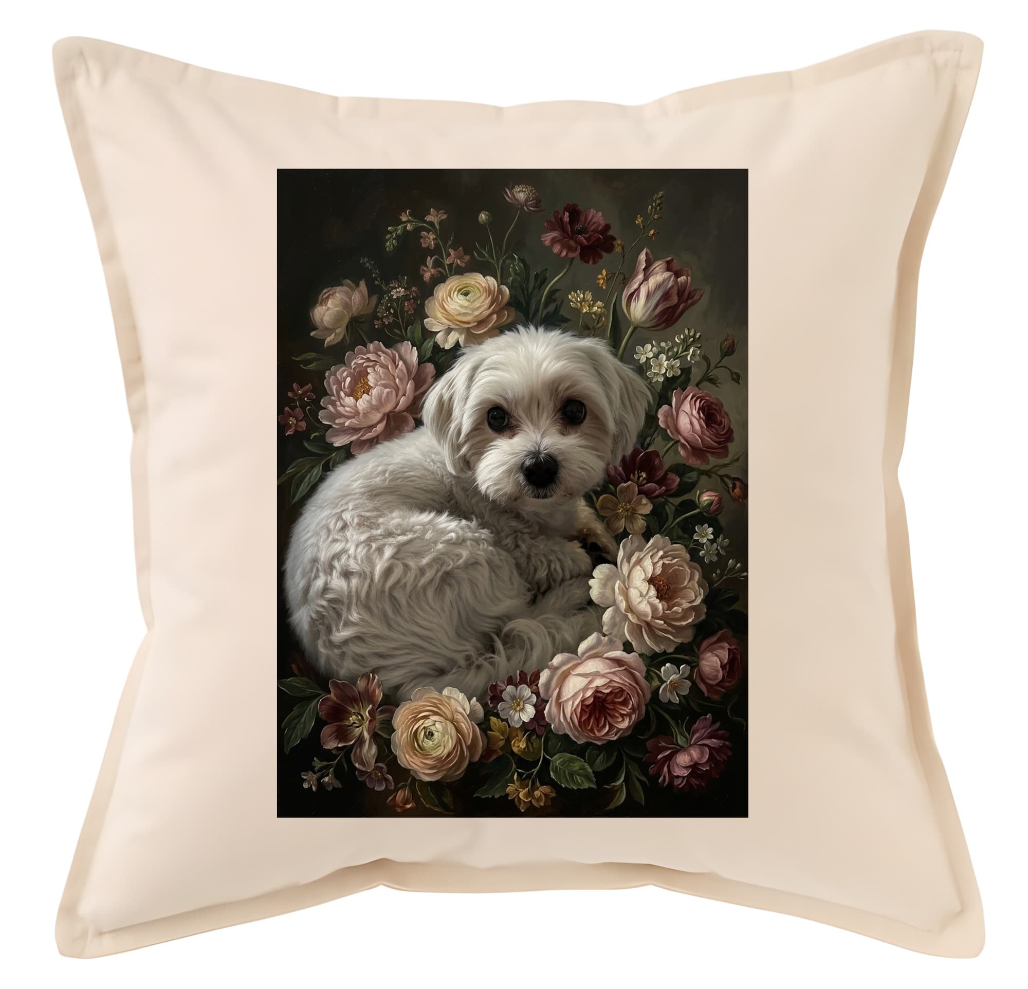 Maltese Floral Oil-Painting Floral Cushion
