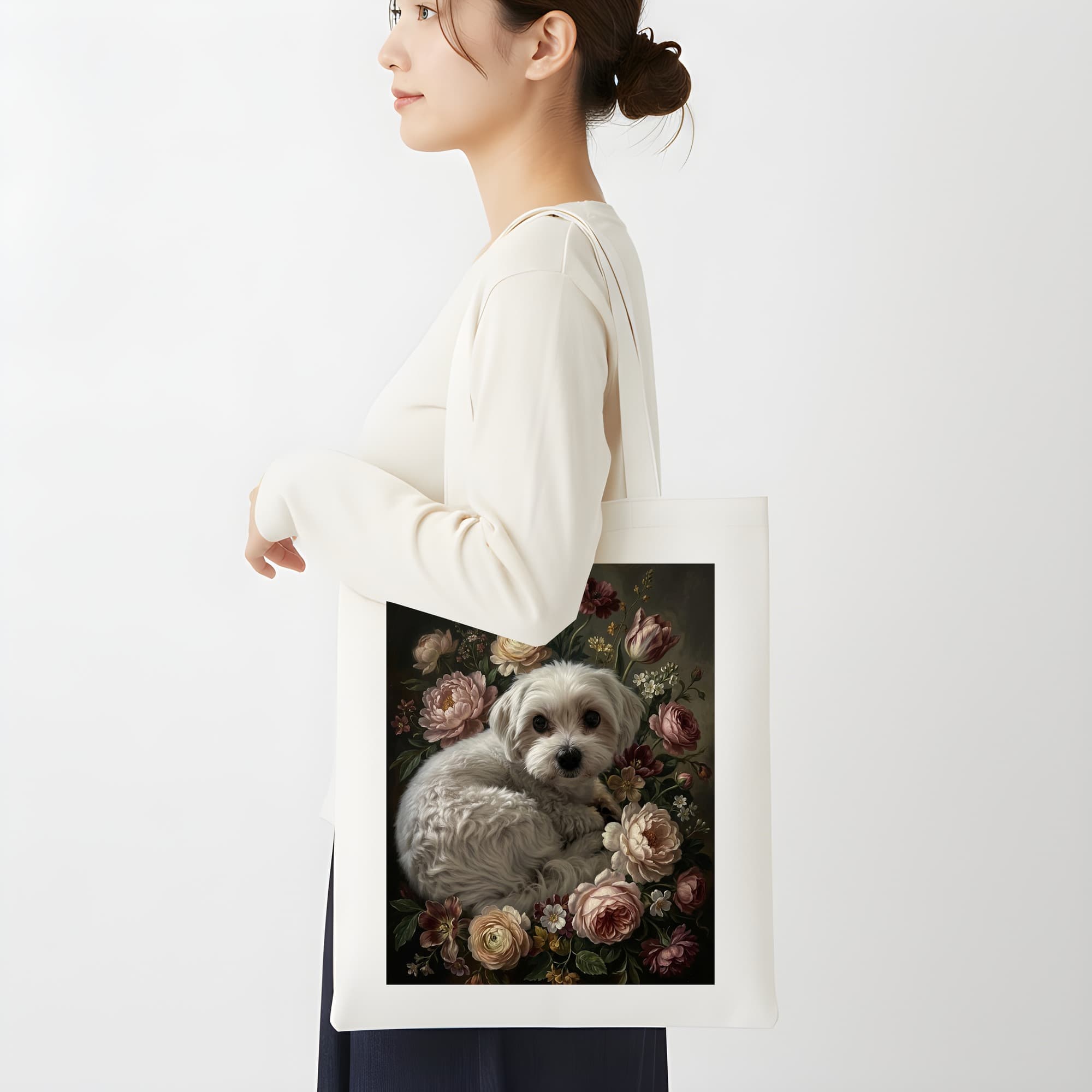 Maltese Floral Oil-Painting Floral Tote Bag 2