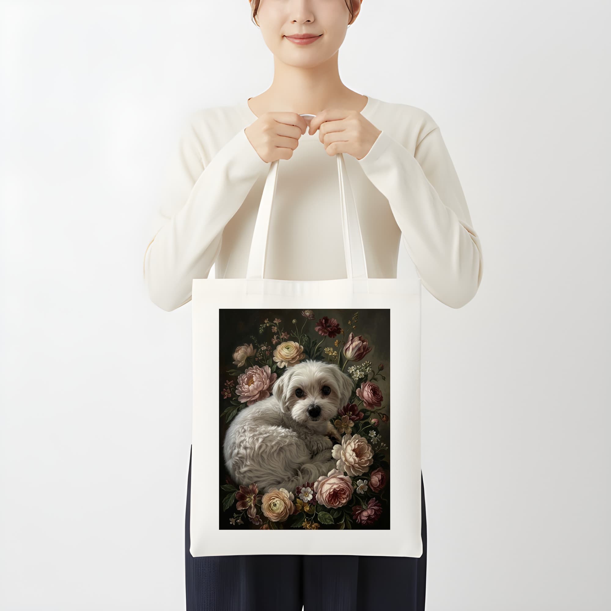 Maltese Floral Oil-Painting Floral Tote Bag 3