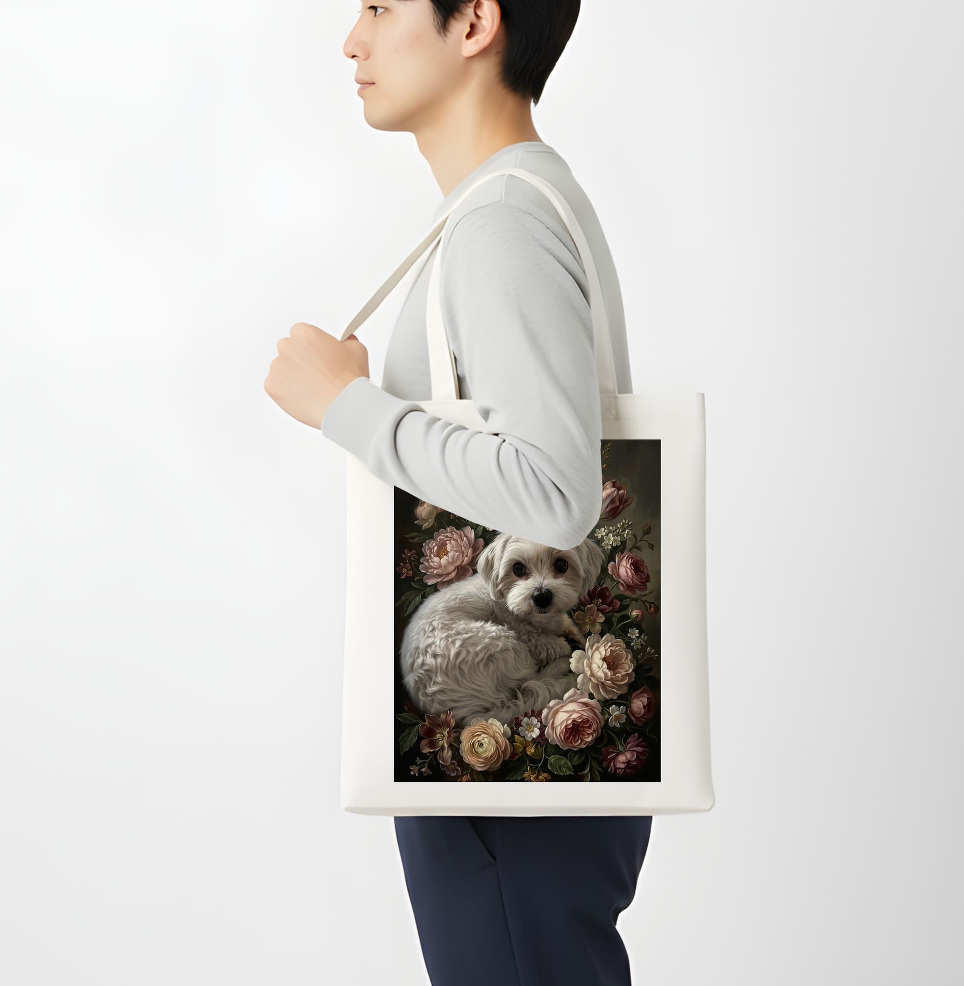 Maltese Floral Oil-Painting Floral Tote Bag 4