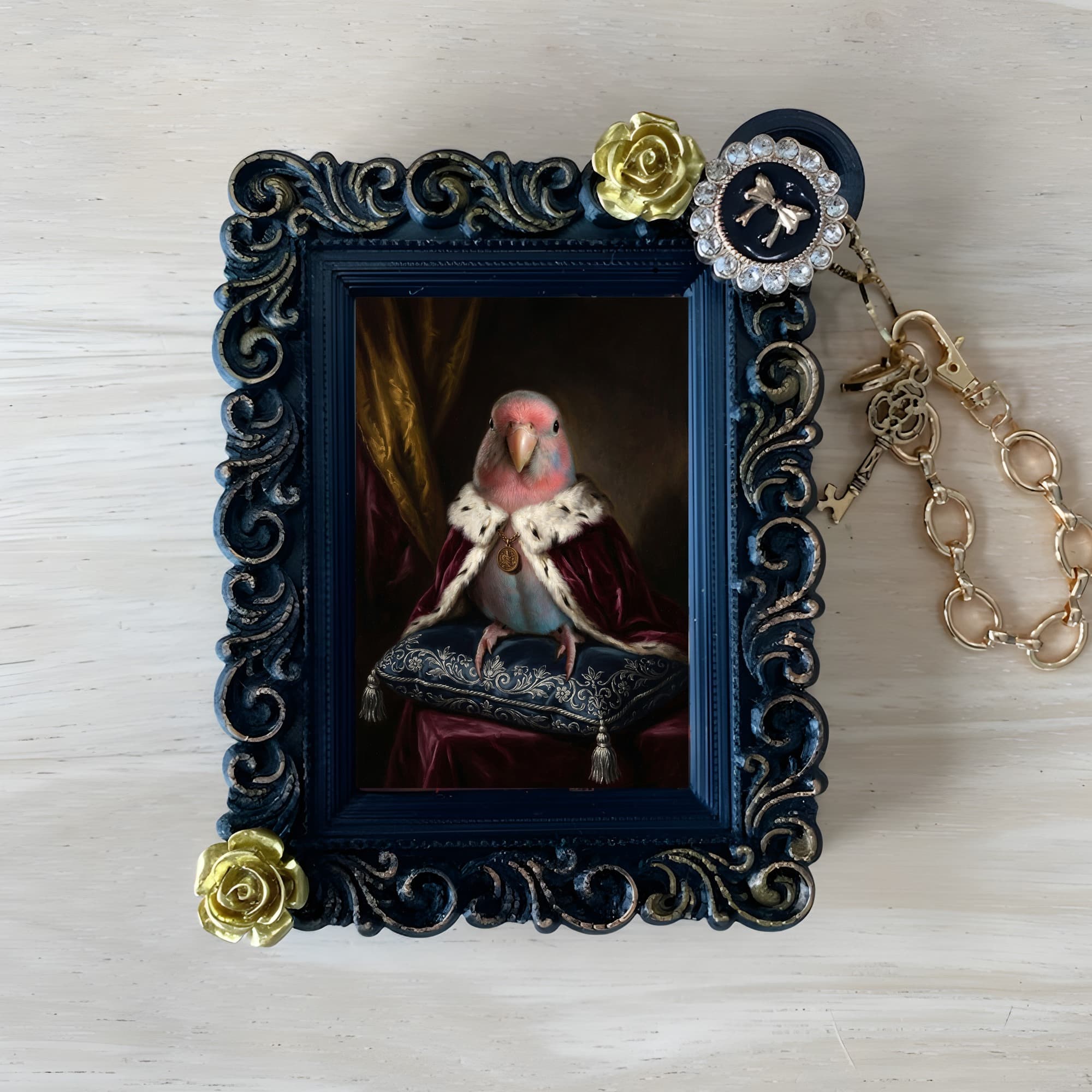 Bourke's Parakeet Renaissance Portrait Bag Charm (Black)