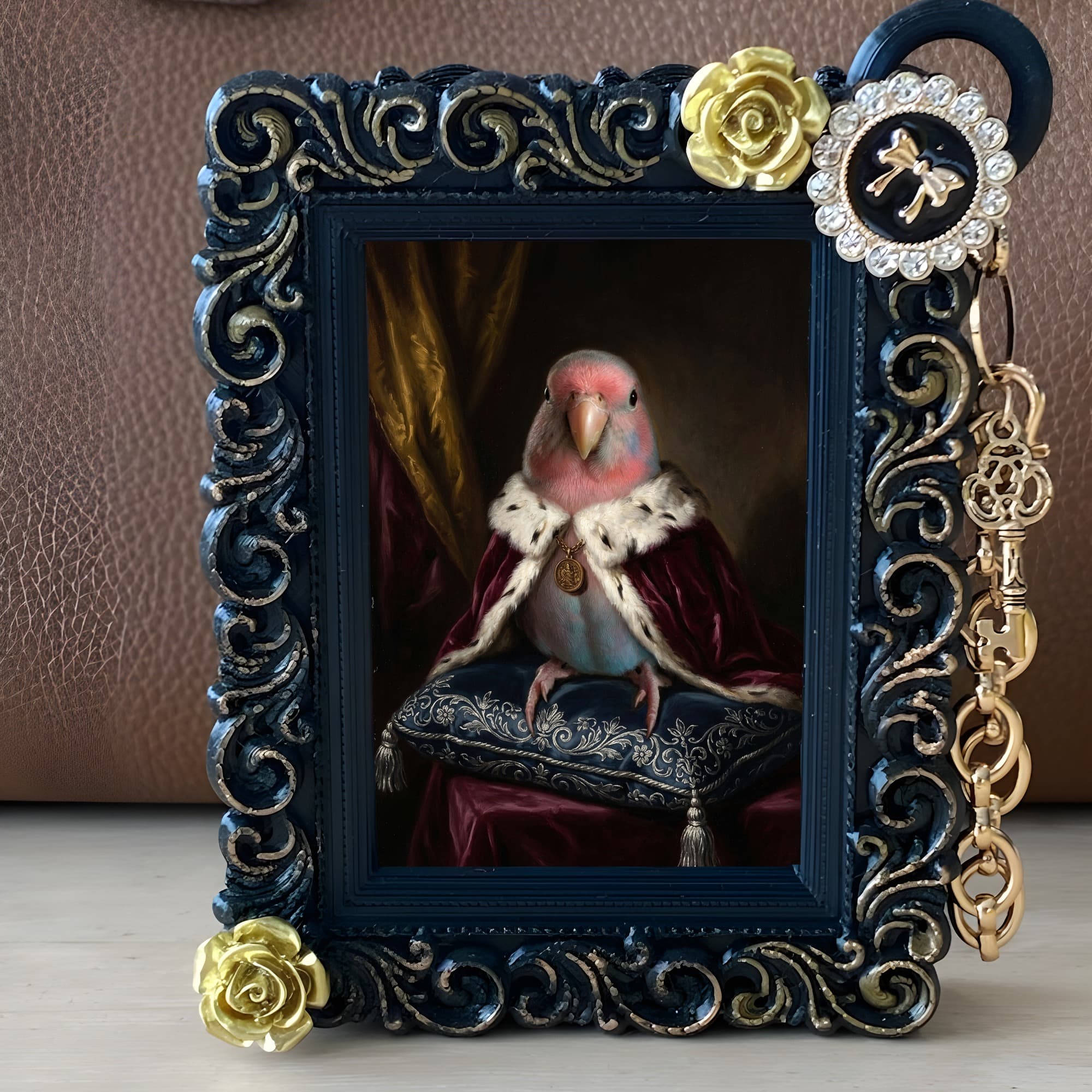 Bourke's Parakeet Renaissance Portrait Bag Charm (Black) 2