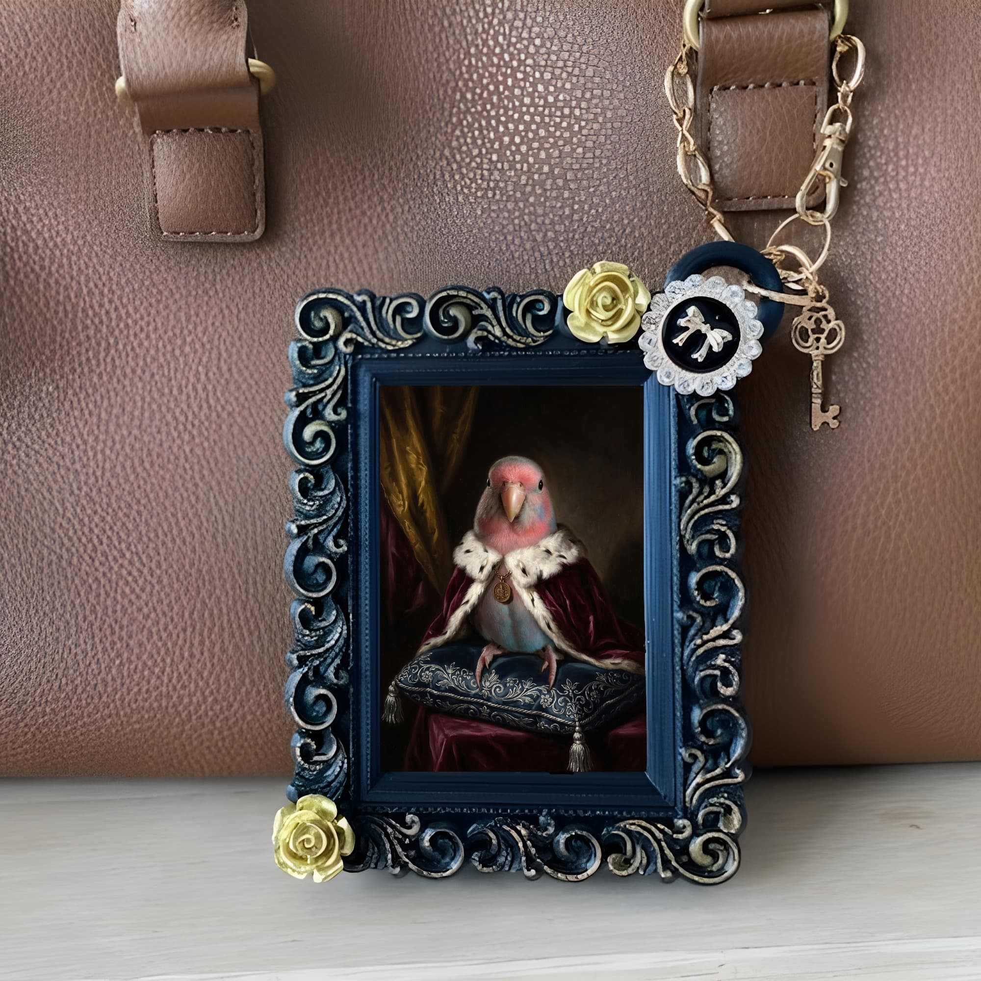 Bourke's Parakeet Renaissance Portrait Bag Charm (Black) 3