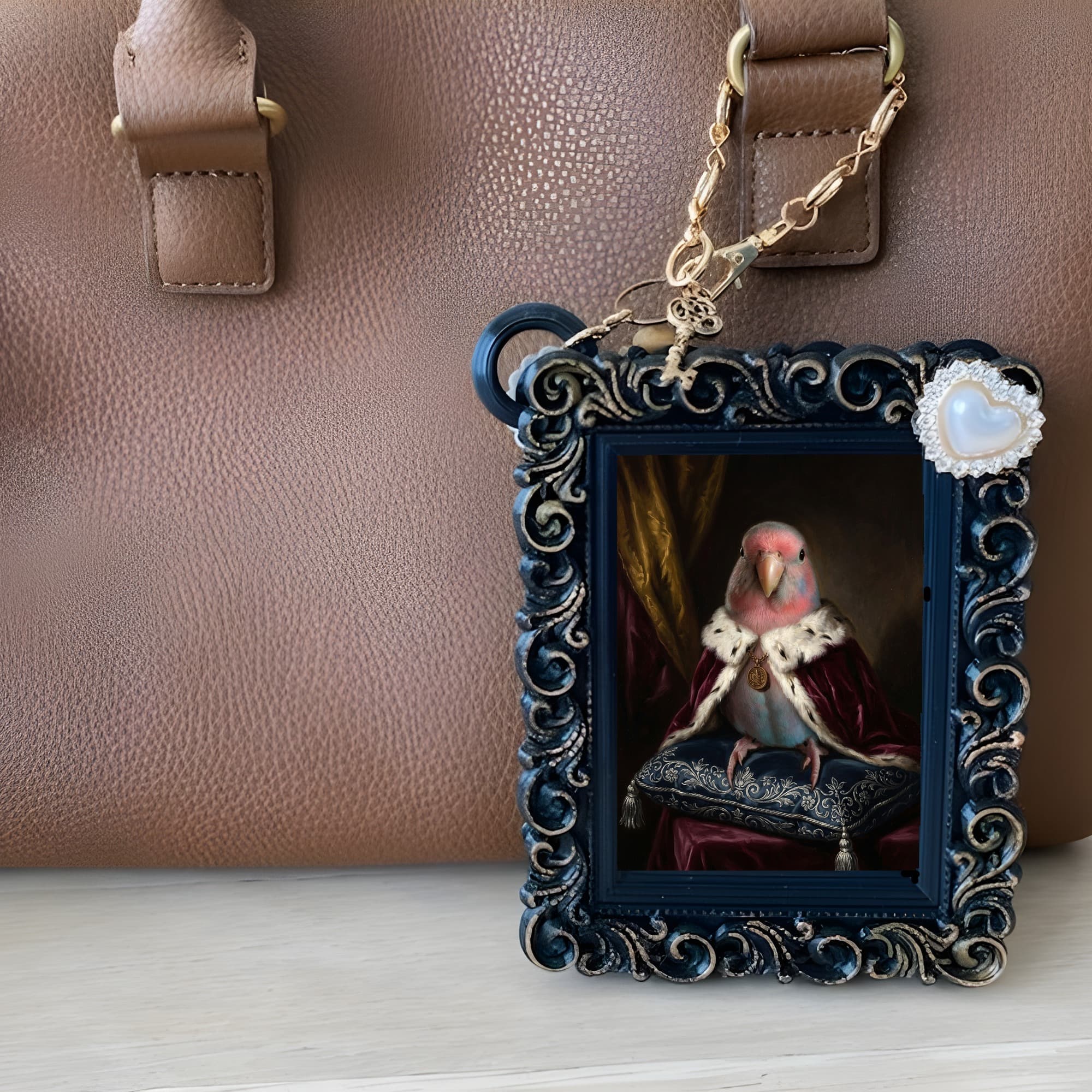 Bourke's Parakeet Renaissance Portrait Bag Charm (Black) 6