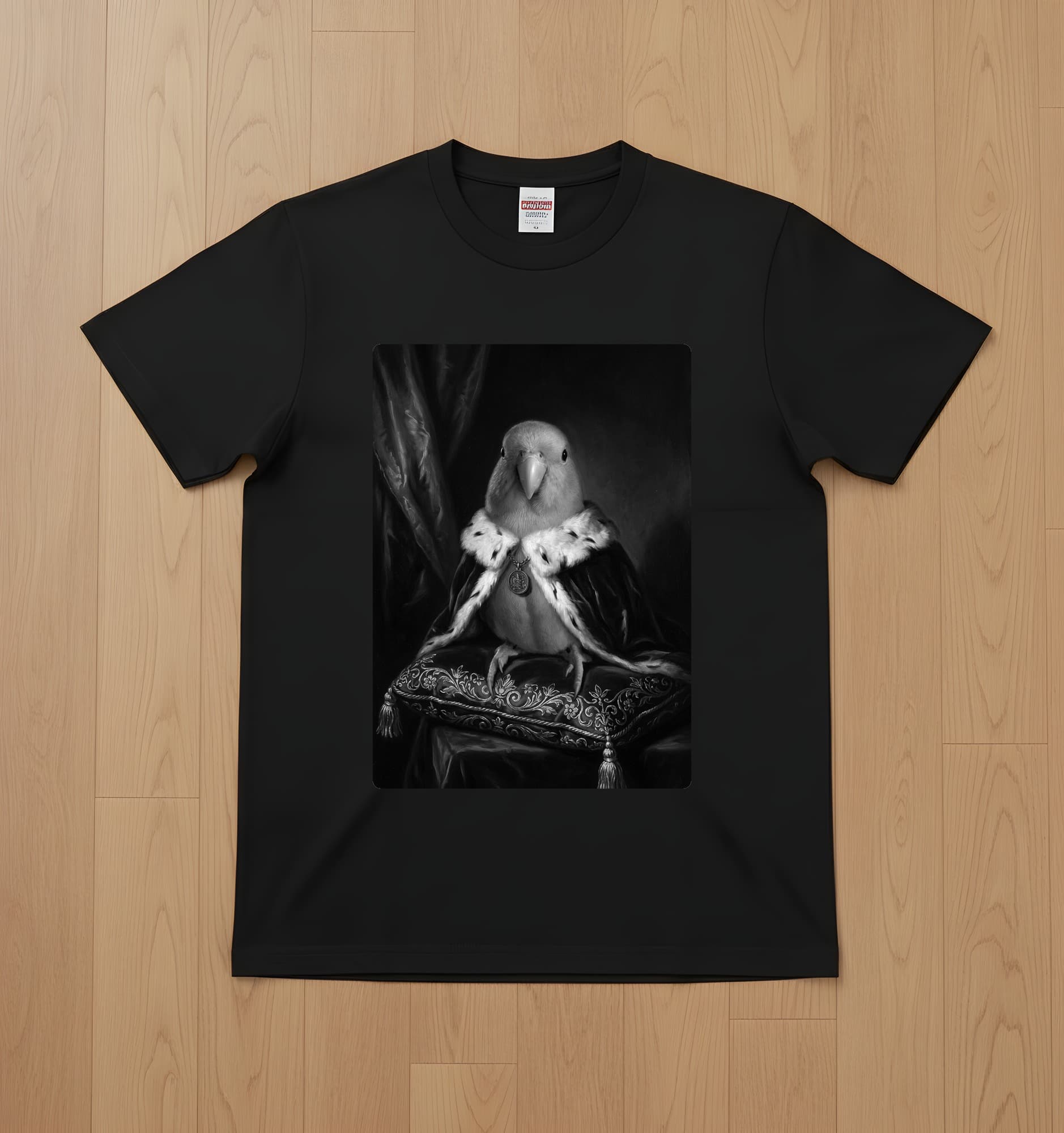 Bourke's Parakeet Renaissance Portrait T-Shirt (Black, Monochrome Print, No Frame)