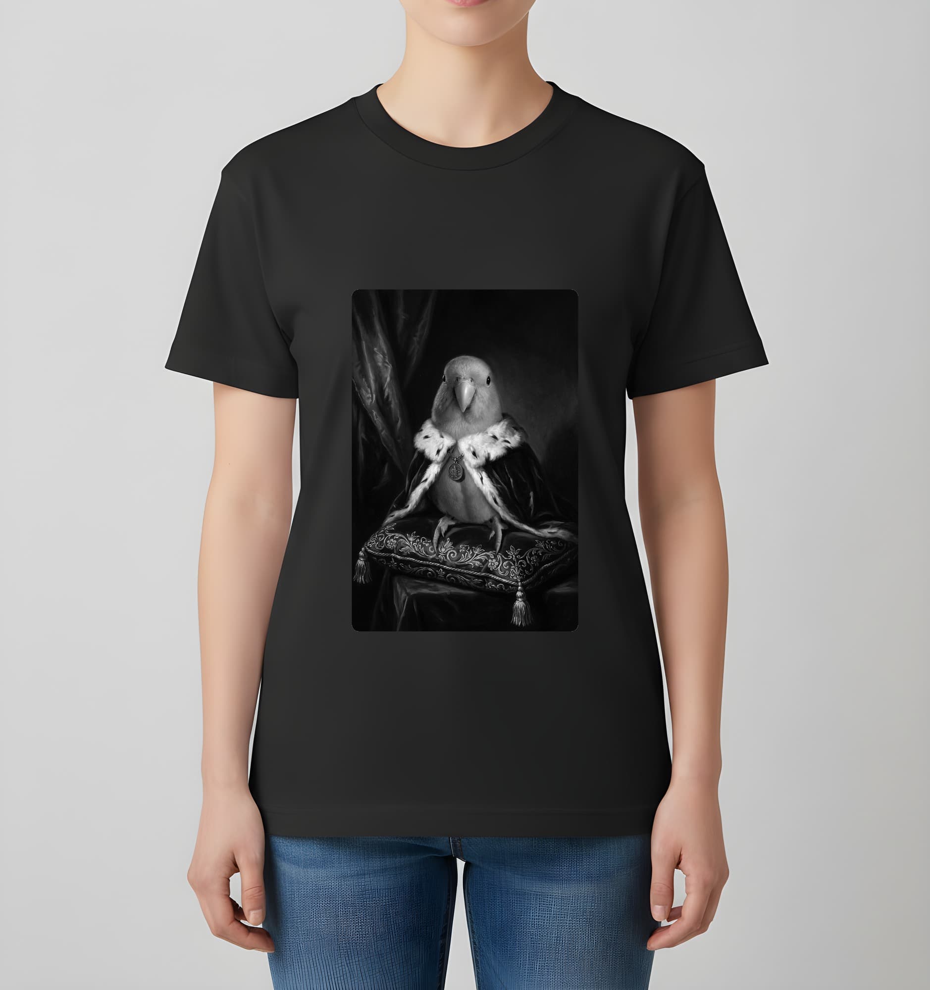 Bourke's Parakeet Renaissance Portrait T-Shirt (Black, Monochrome Print, No Frame) 4