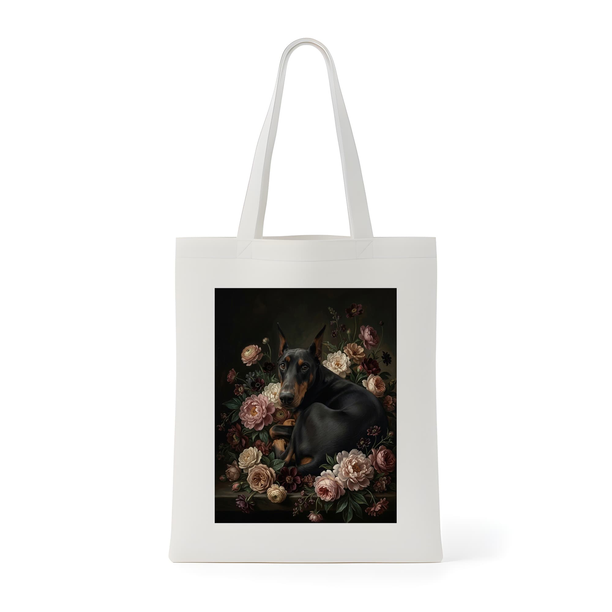 Doberman Floral Oil-Painting Floral Tote Bag