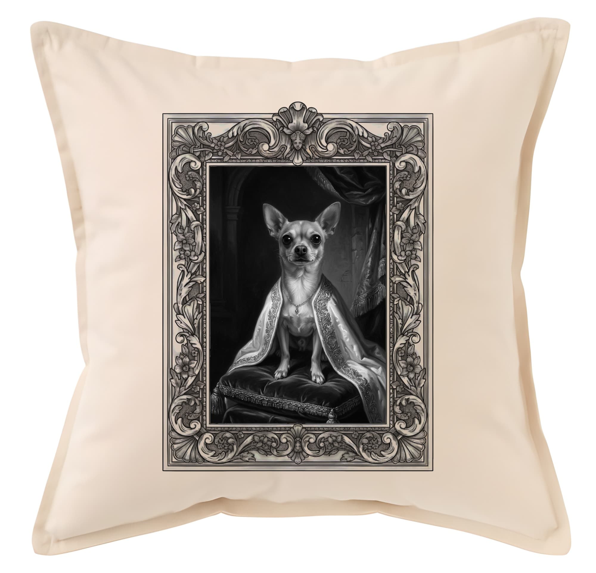 chihuahua Renaissance Portrait Throw Cushion (Framed Design)