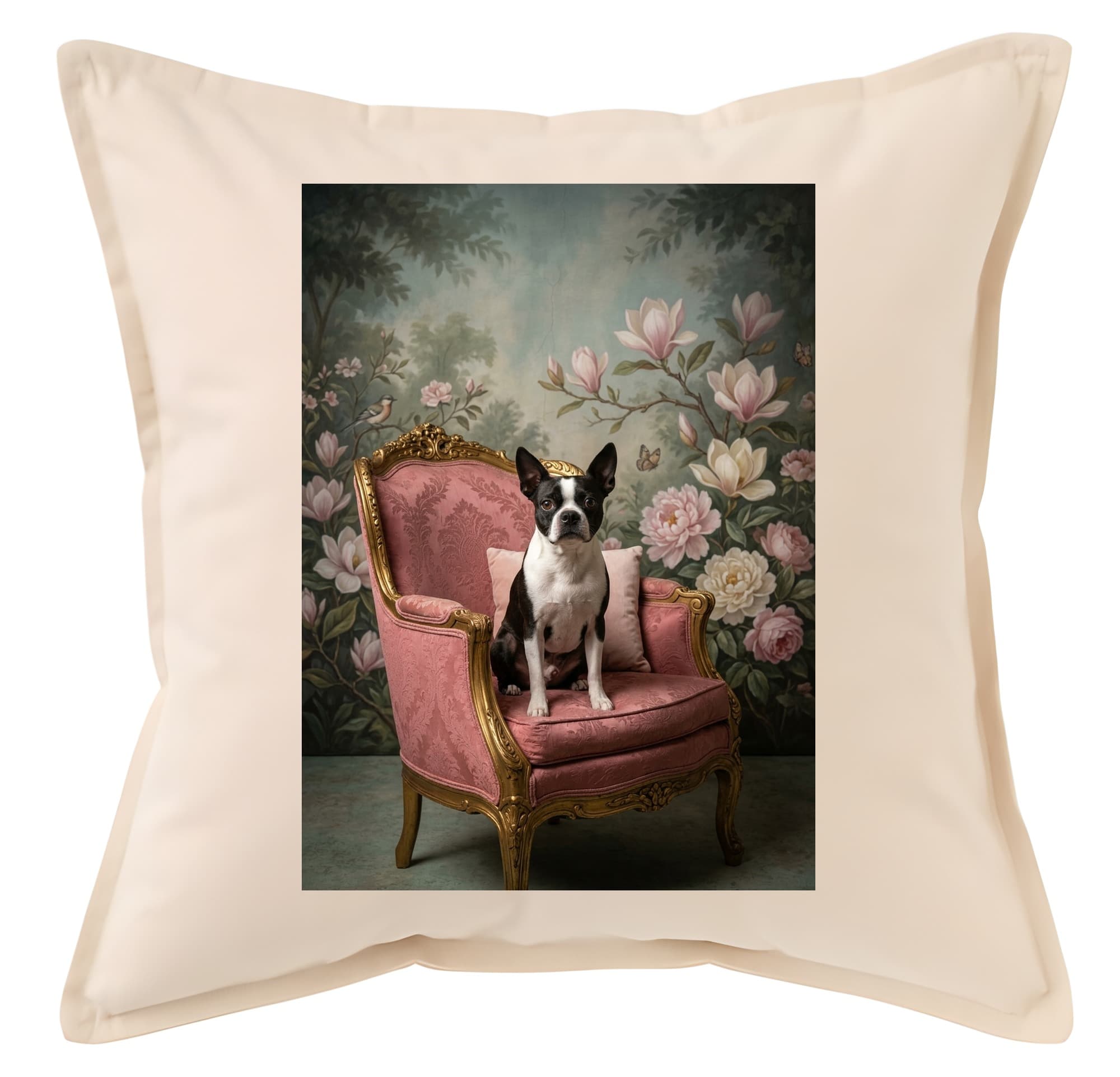 Boston terrier Shabby Pink Oil-Painting Rococo Cushion