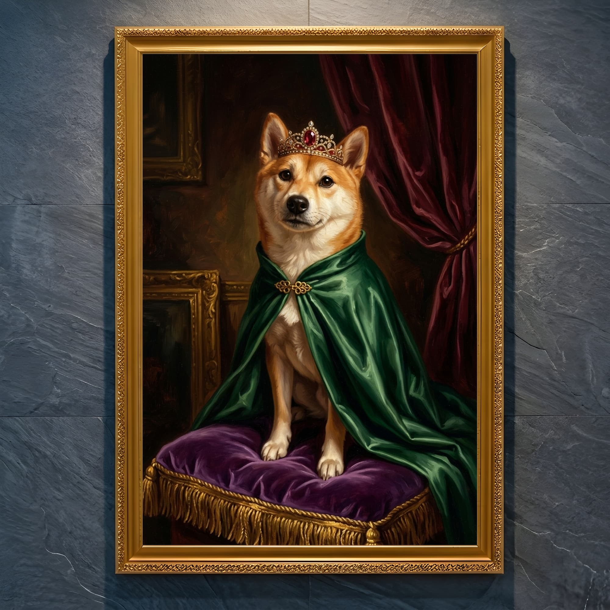 柴犬のルネサンス肖像画額装プリント(A4金縁)