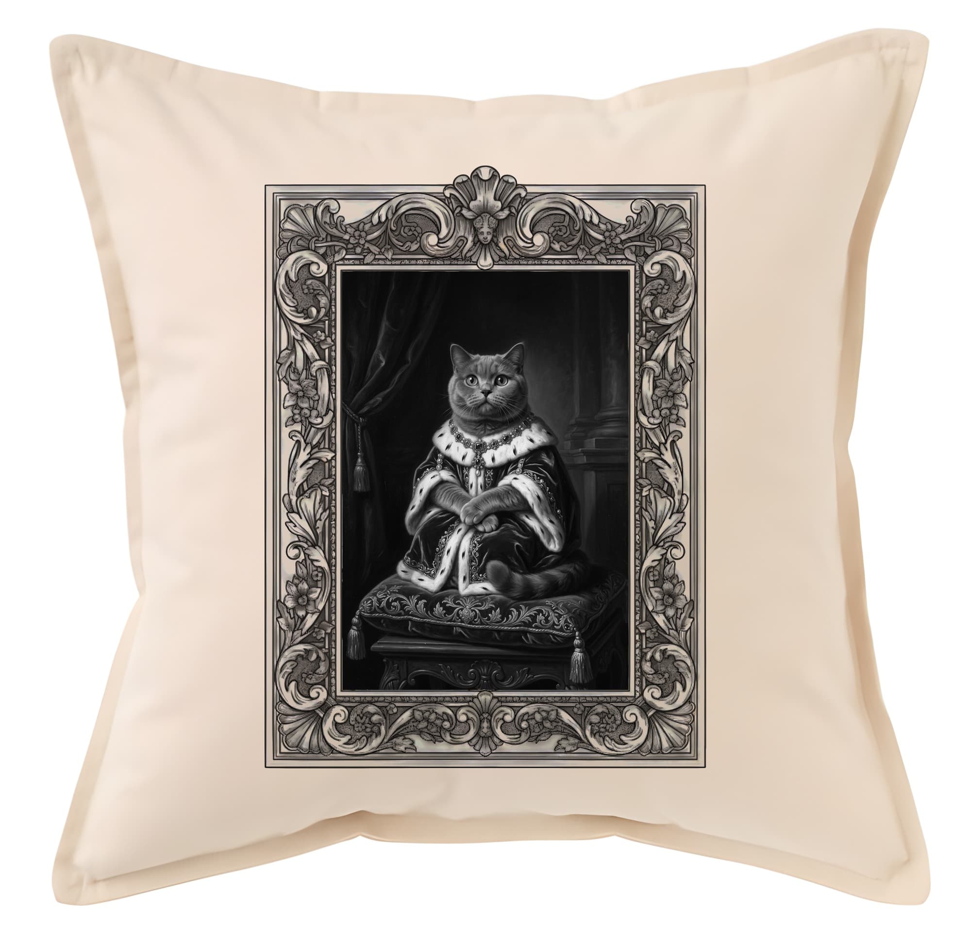 British Shorthair Renaissance Portrait Throw Cushion (Framed Design)