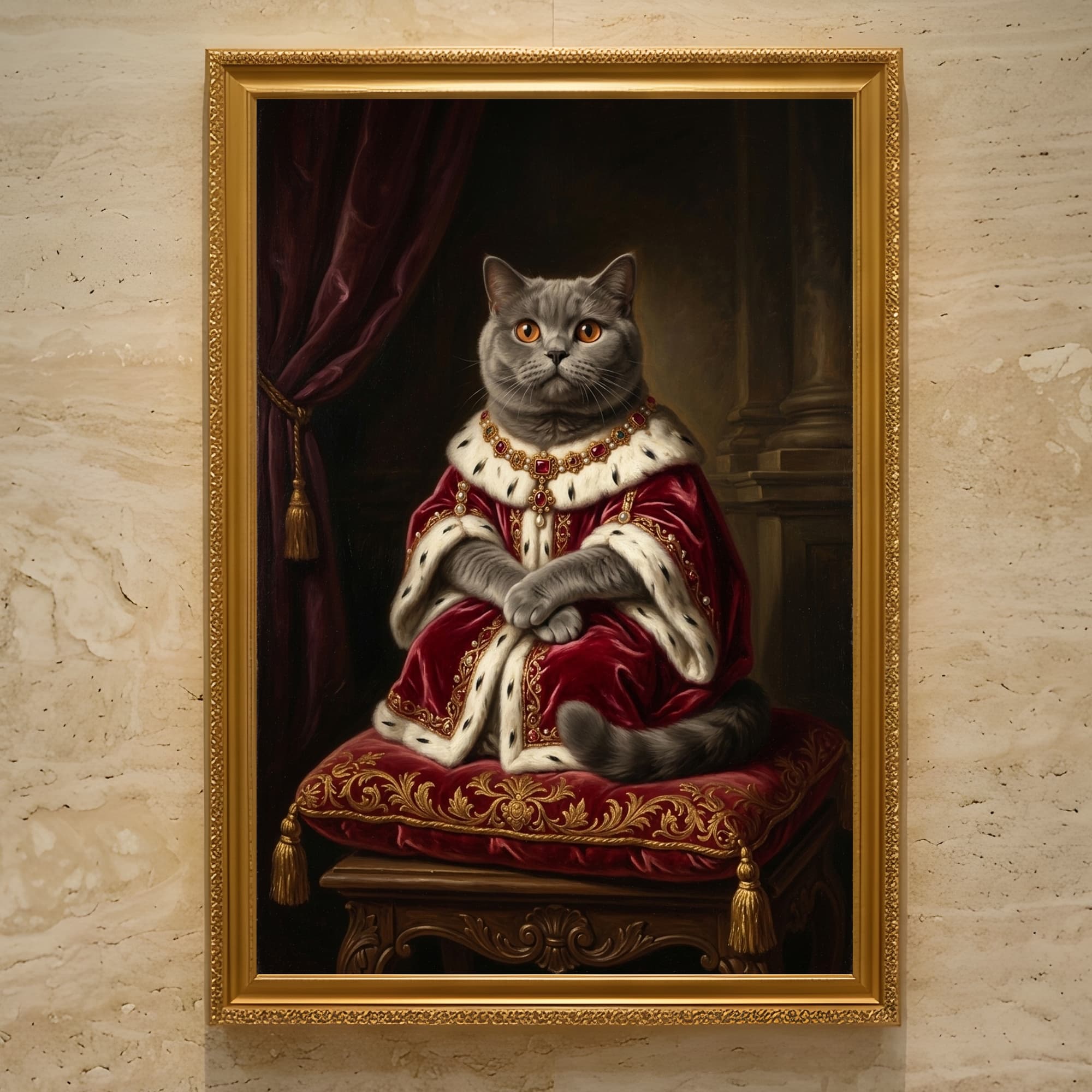 British Shorthair Renaissance Portrait Framed Art Print (A3)