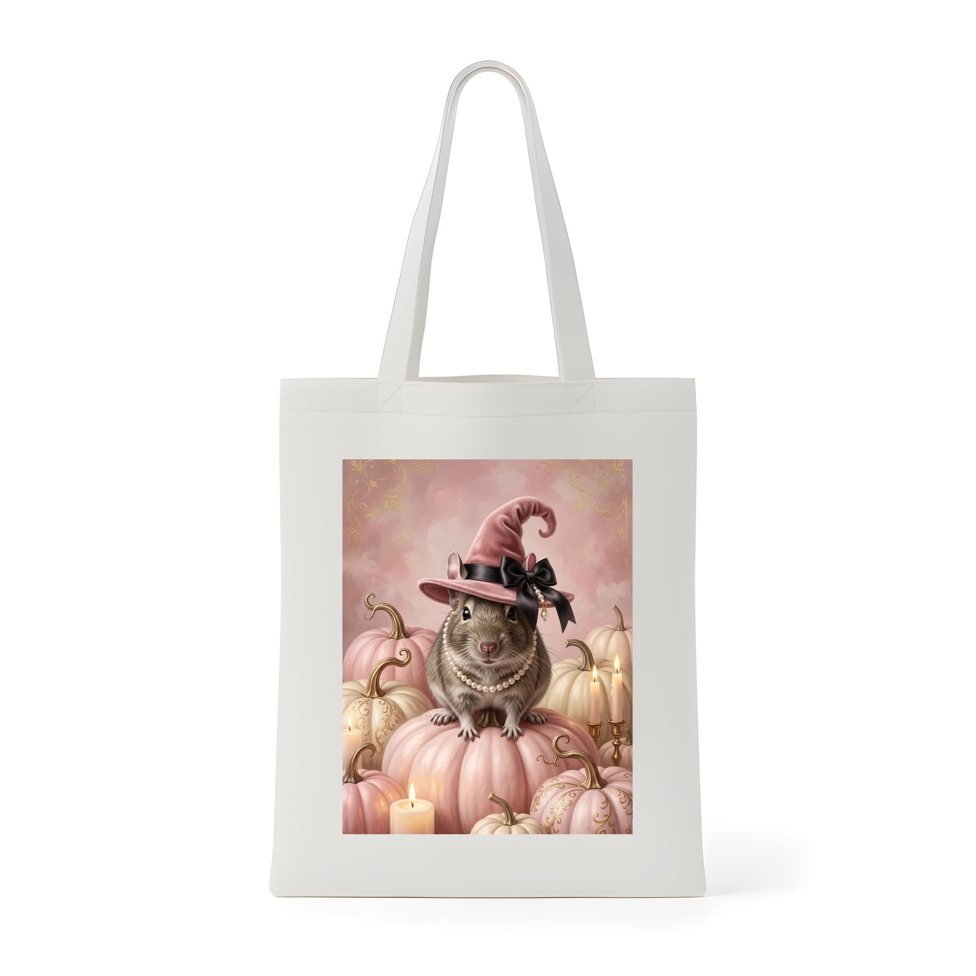 デグーのかぼちゃとキャンドルの油絵風アートハロウィントートバッグ