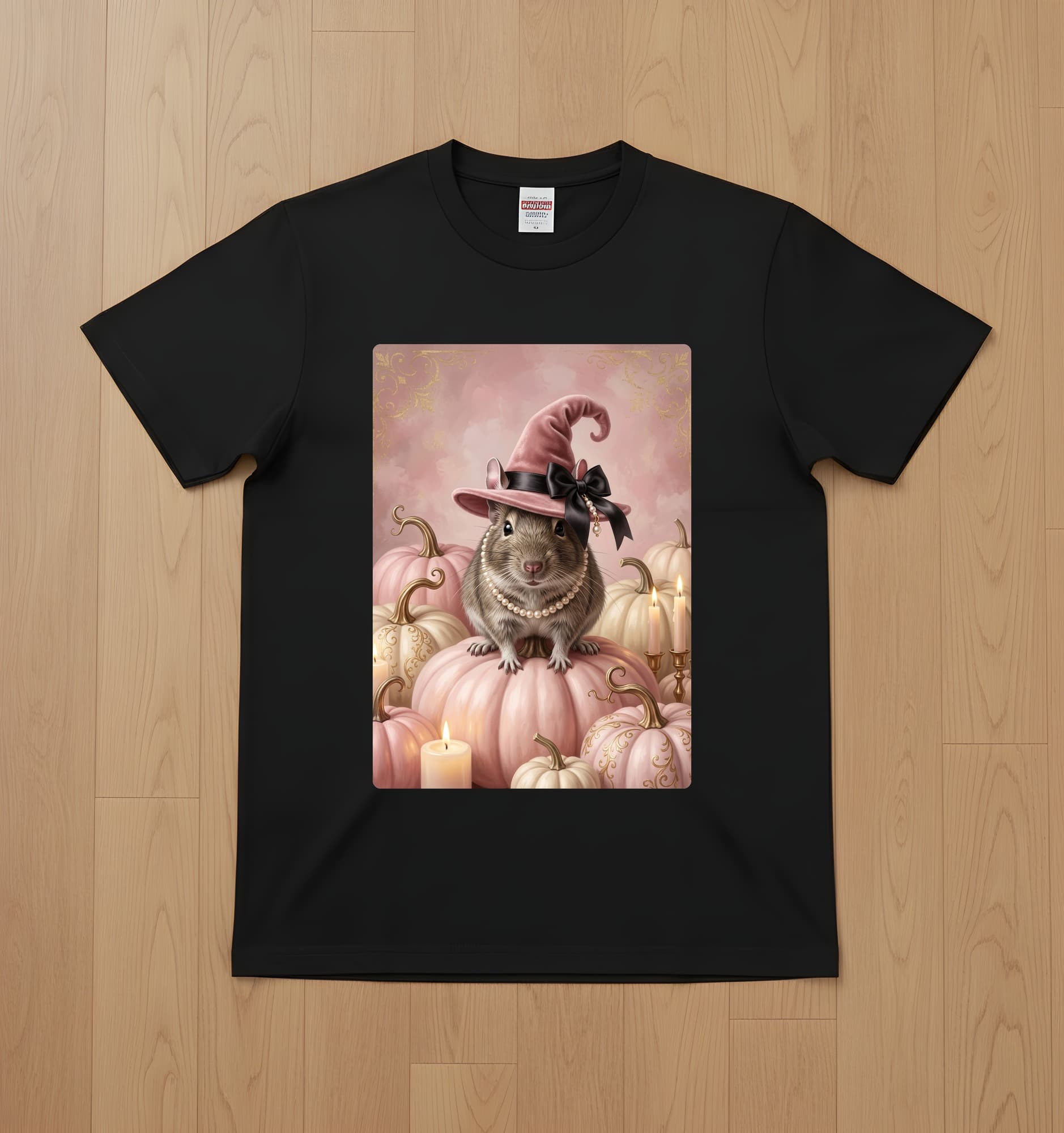 Degu Pumpkin & Candlelight Oil-Painting Halloween T-Shirt (Black)