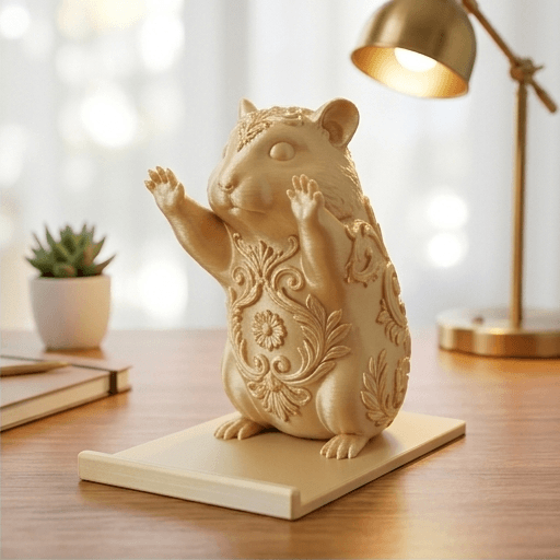 Djungarian hamster Renaissance Portrait Phone Stand (Silky Gold) 2