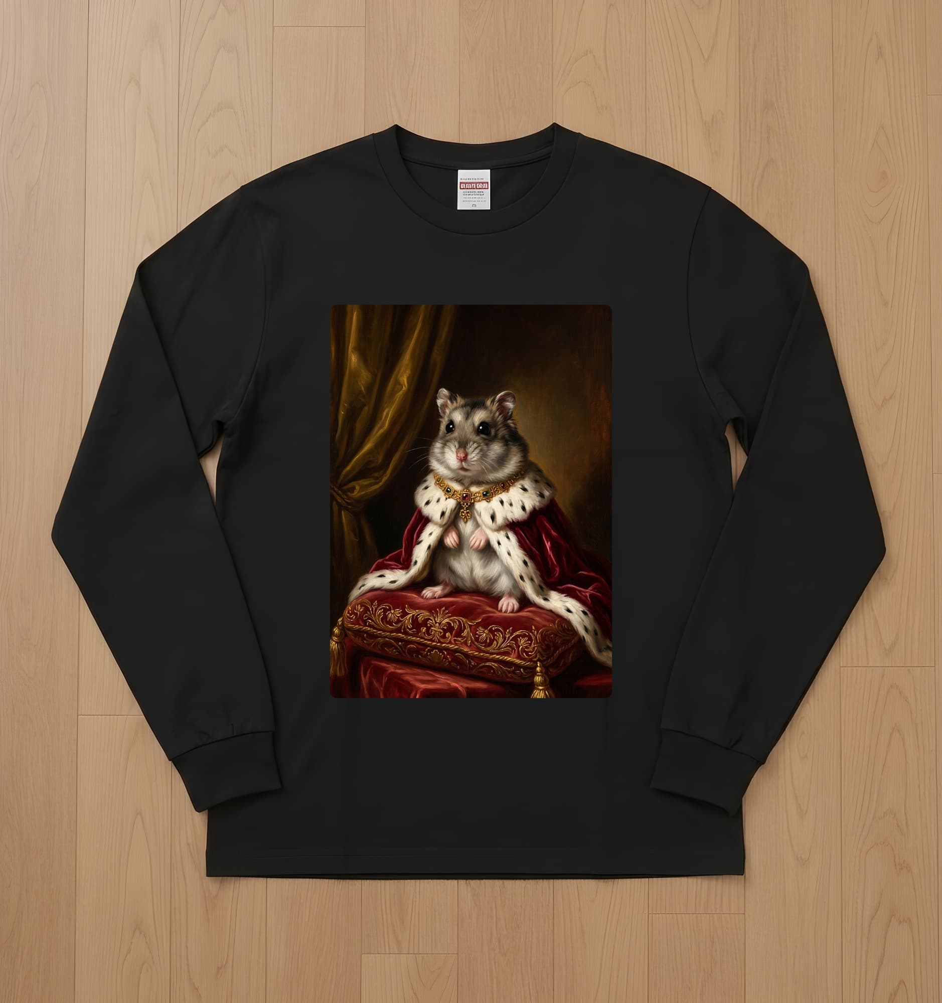 ジャンガリアンハムスターのルネサンス肖像画長袖Tシャツ(ブラック)