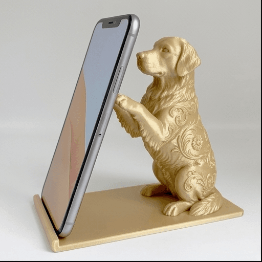 ゴールデンレトリバーのルネサンス肖像画スマホスタンド(シルクゴールド)