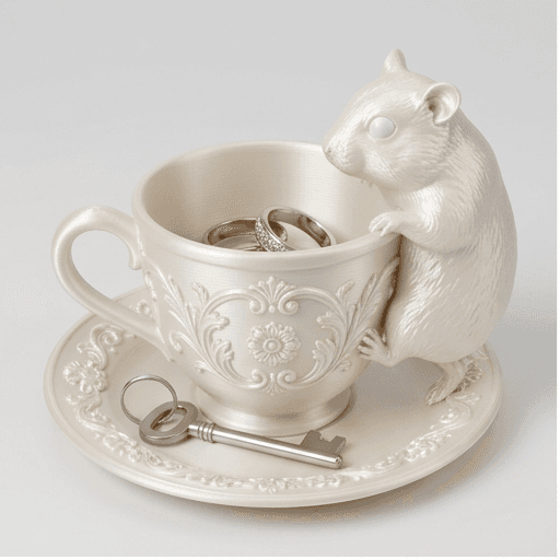 Djungarian hamster Renaissance Portrait Trinket Tray (Pearl White)