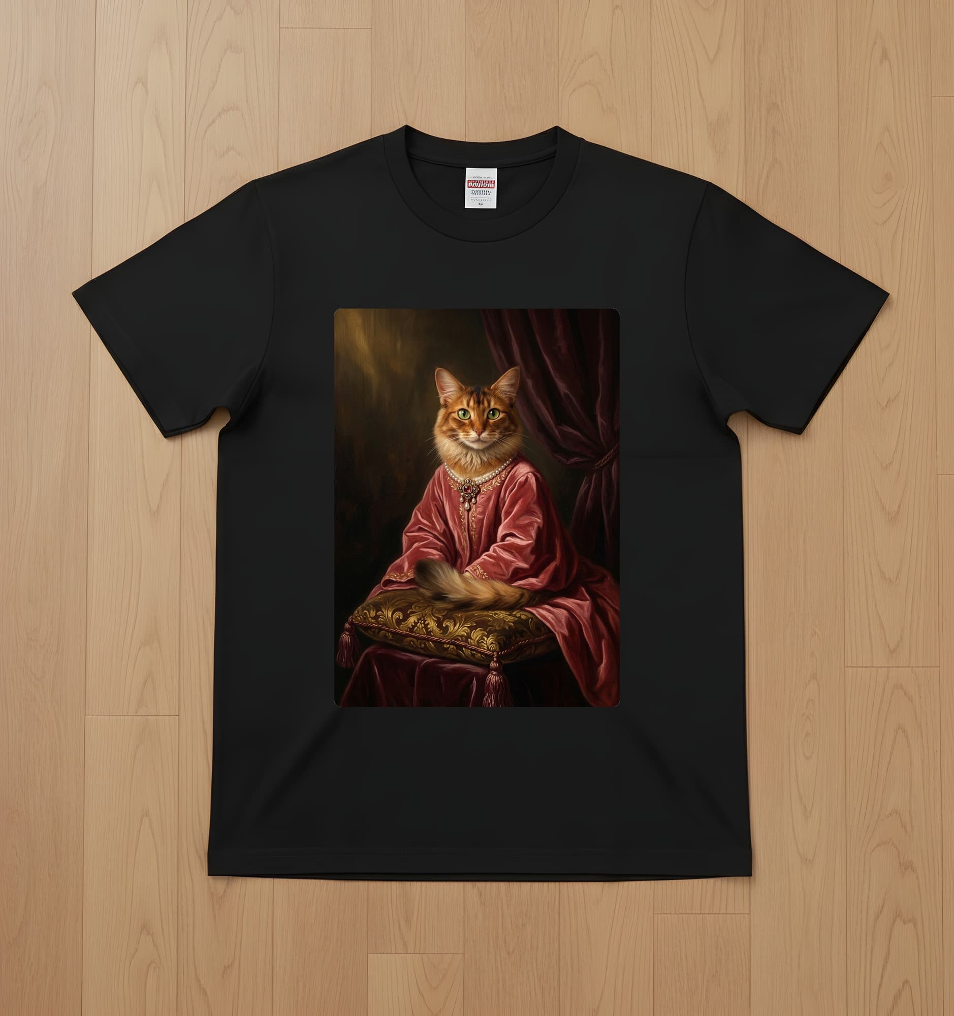 ソマリのルネサンス肖像画Tシャツ(ブラック・カラープリント・額縁なし)