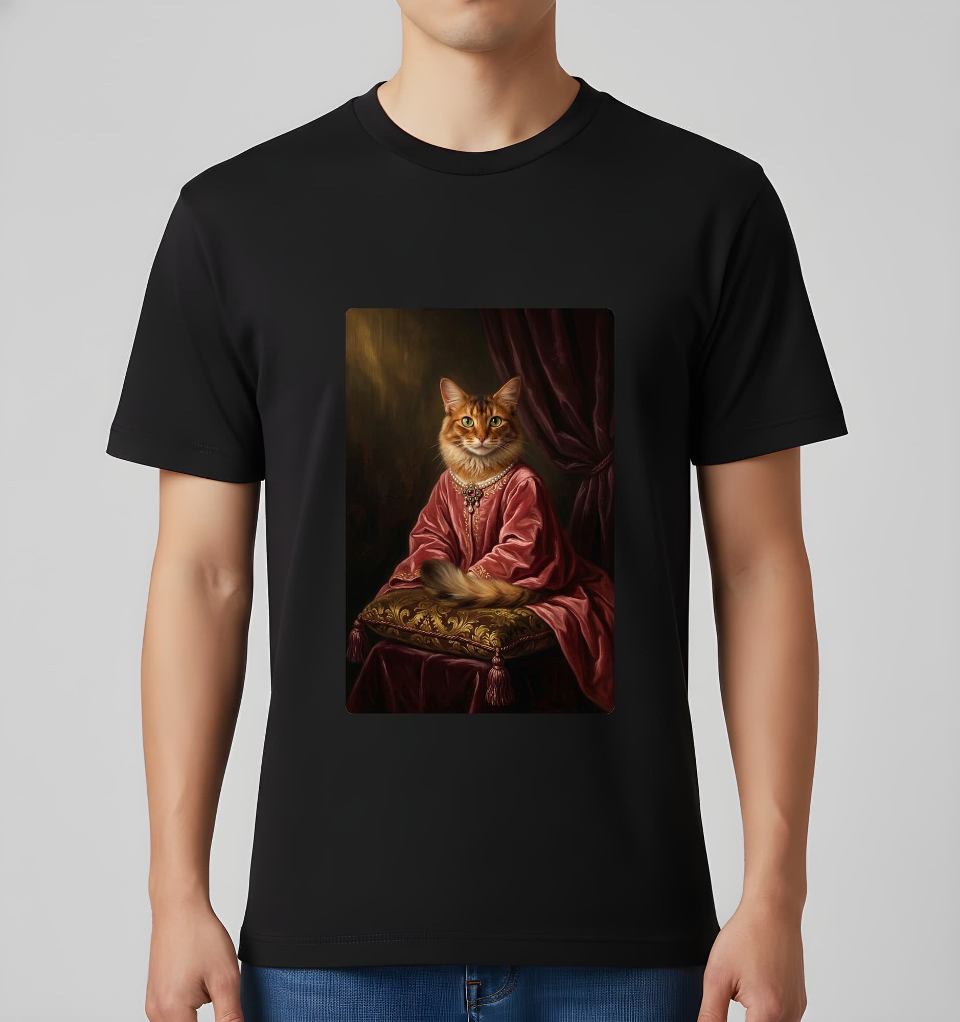 ソマリのルネサンス肖像画Tシャツ(ブラック・カラープリント・額縁なし) 3