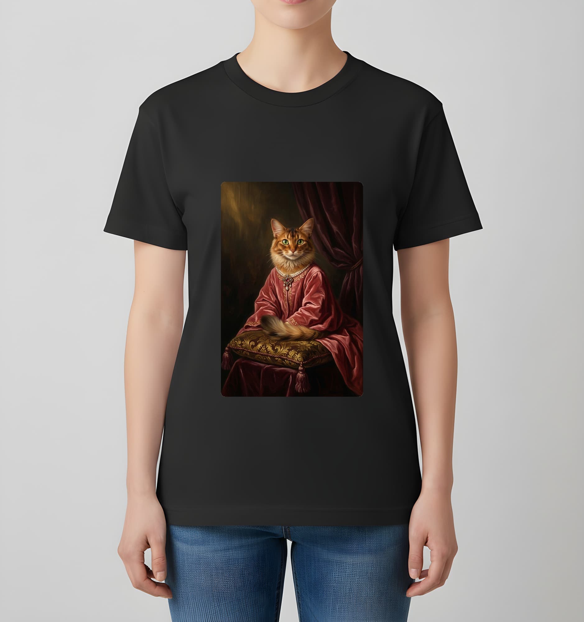 ソマリのルネサンス肖像画Tシャツ(ブラック・カラープリント・額縁なし) 4