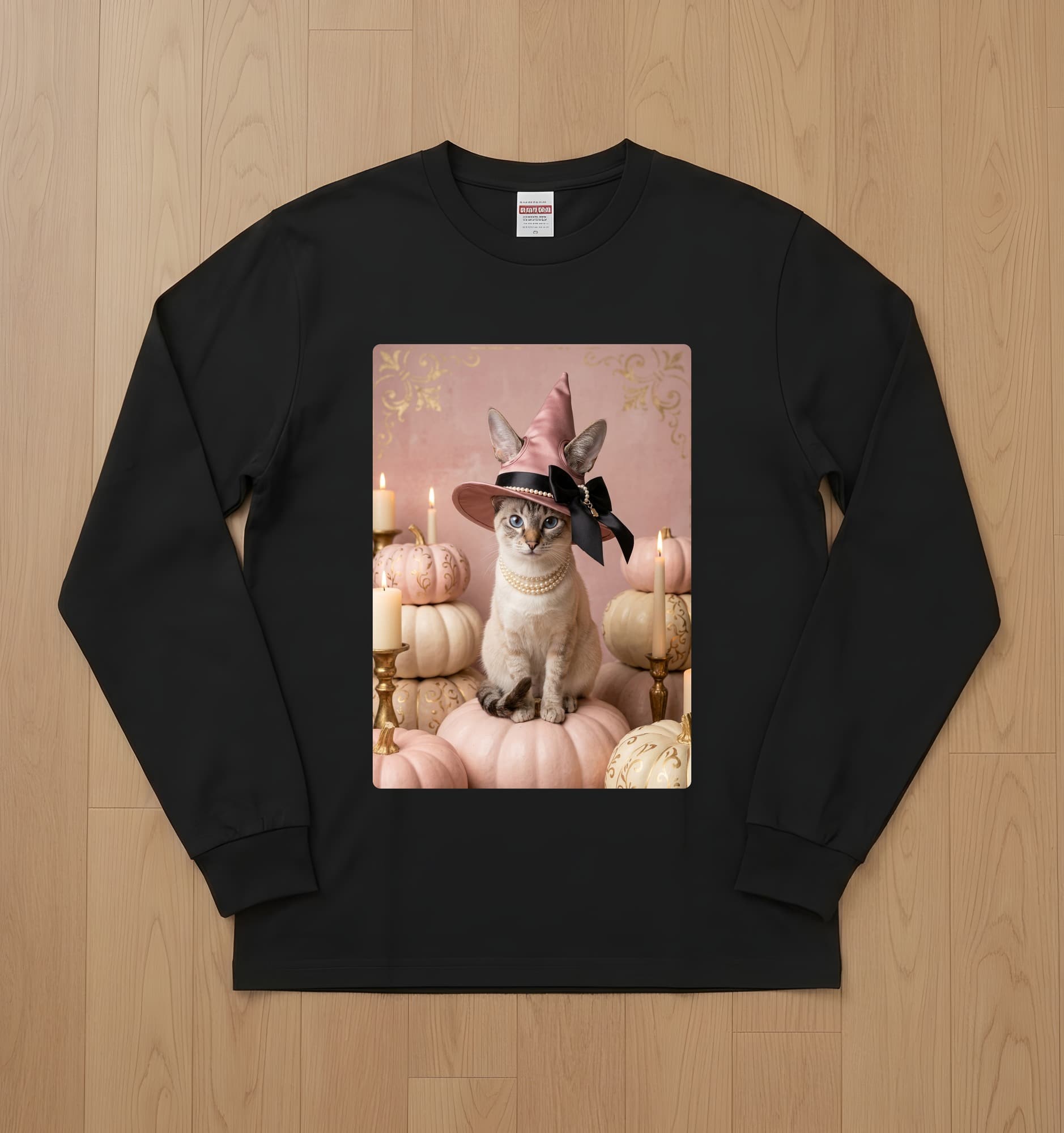 Tonkinese Pumpkin & Candlelight Oil-Painting Halloween Long Sleeve T-Shirt (Black)