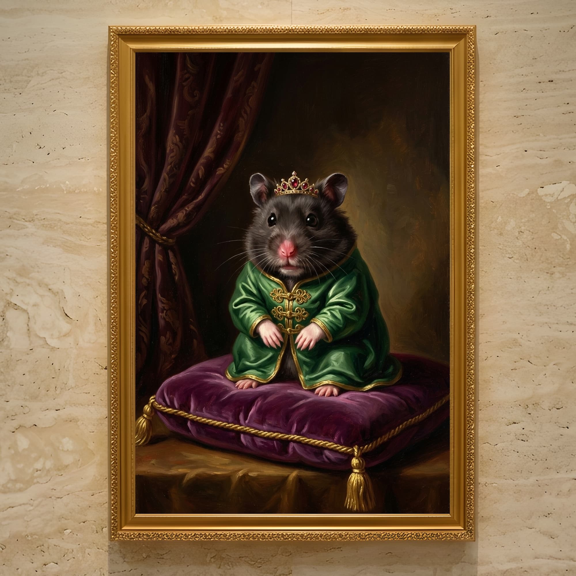 Black Bear hamster Renaissance Portrait Framed Art Print (A3)