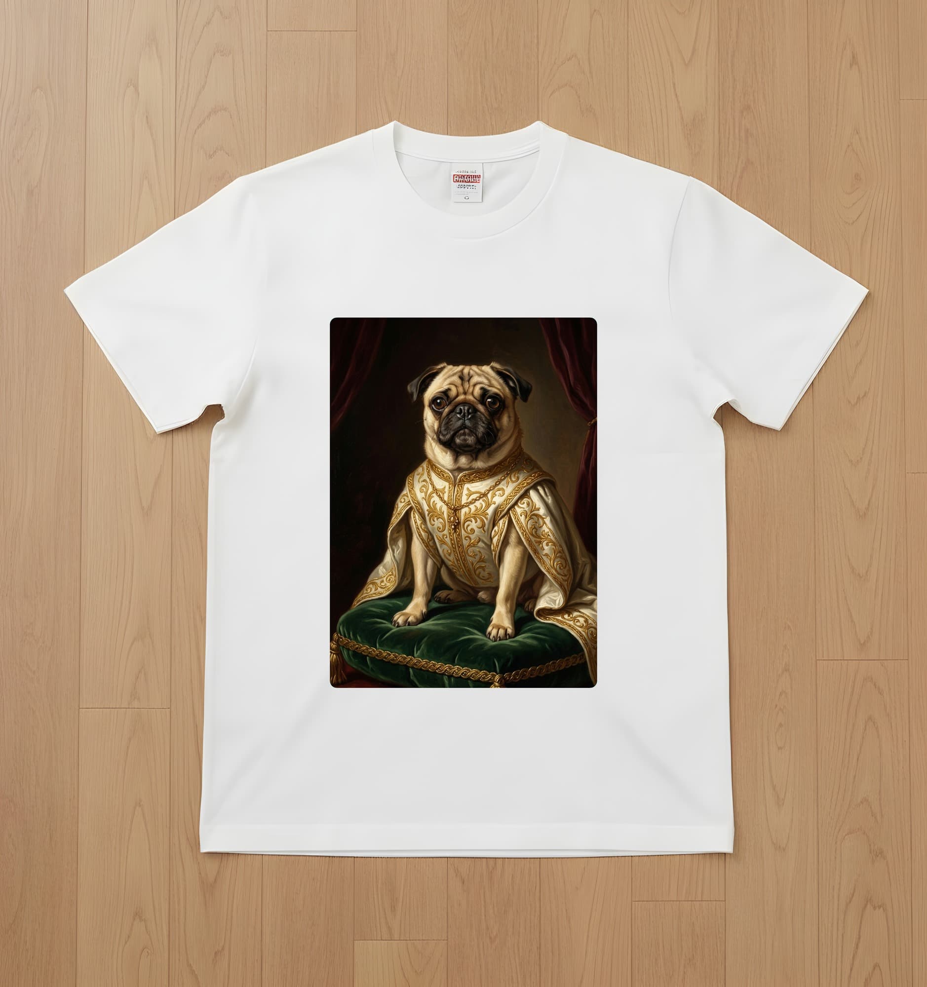 pug Renaissance Portrait T-Shirt (White, Color Print, No Frame)