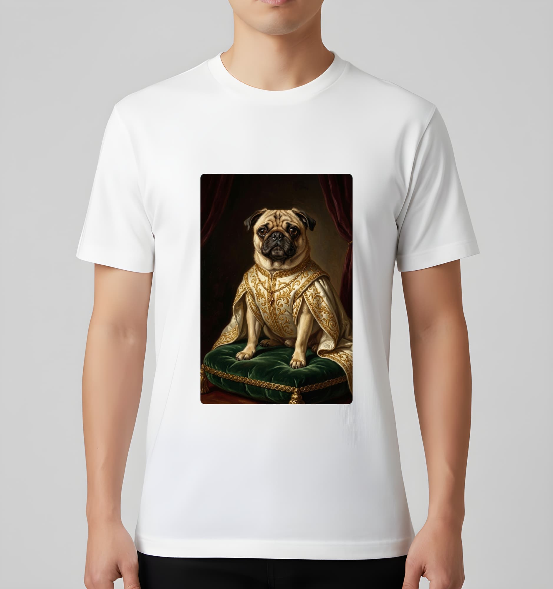 pug Renaissance Portrait T-Shirt (White, Color Print, No Frame) 3