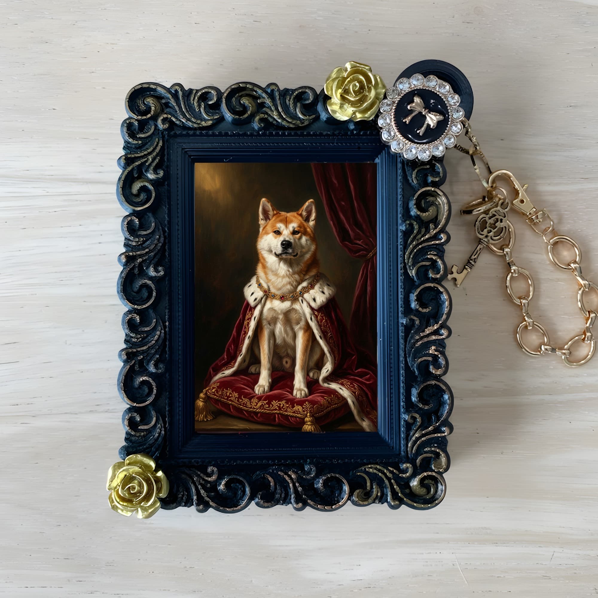 Akita Inu Renaissance Portrait Bag Charm (Black)