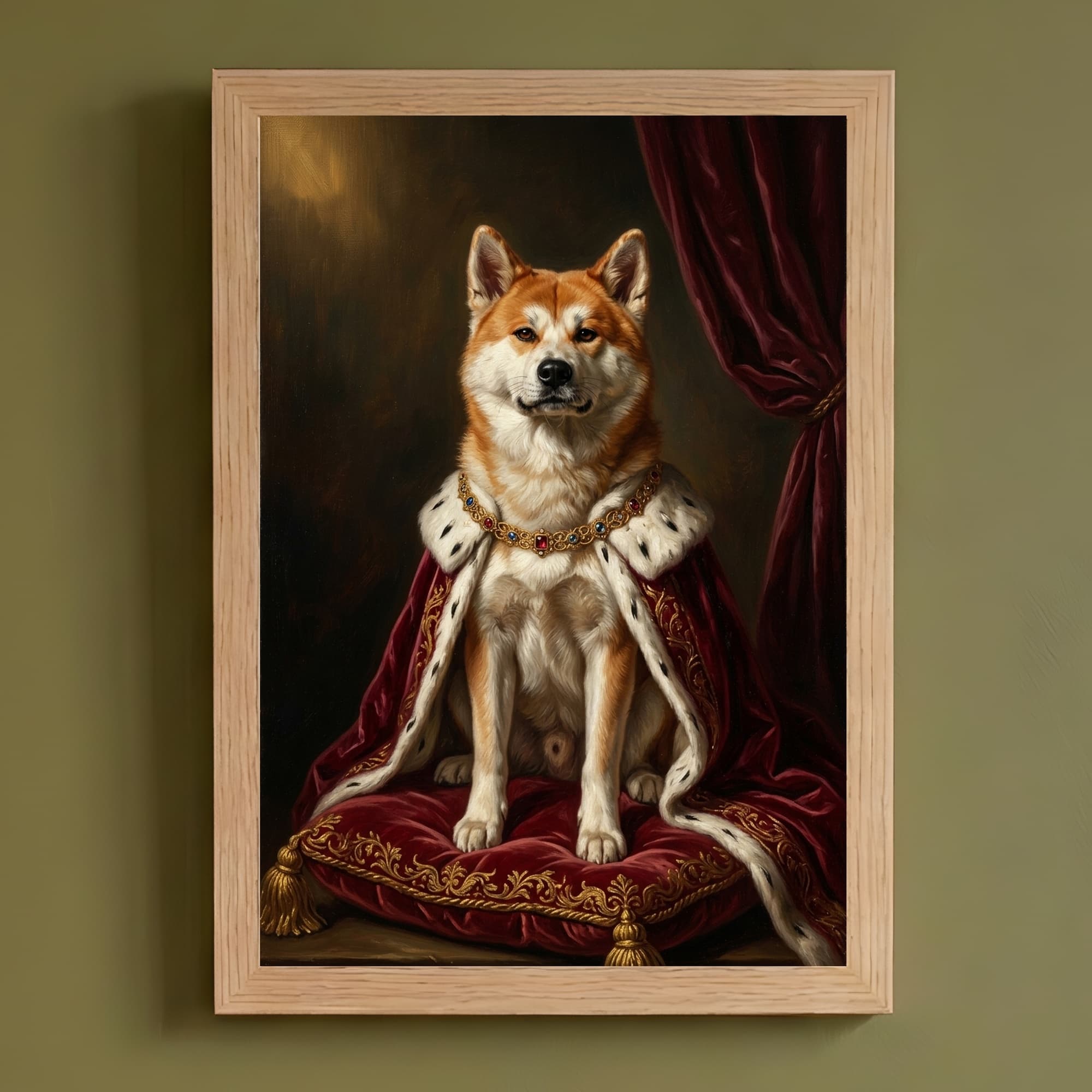 秋田犬のルネサンス肖像画額装プリント(A4サイズ)