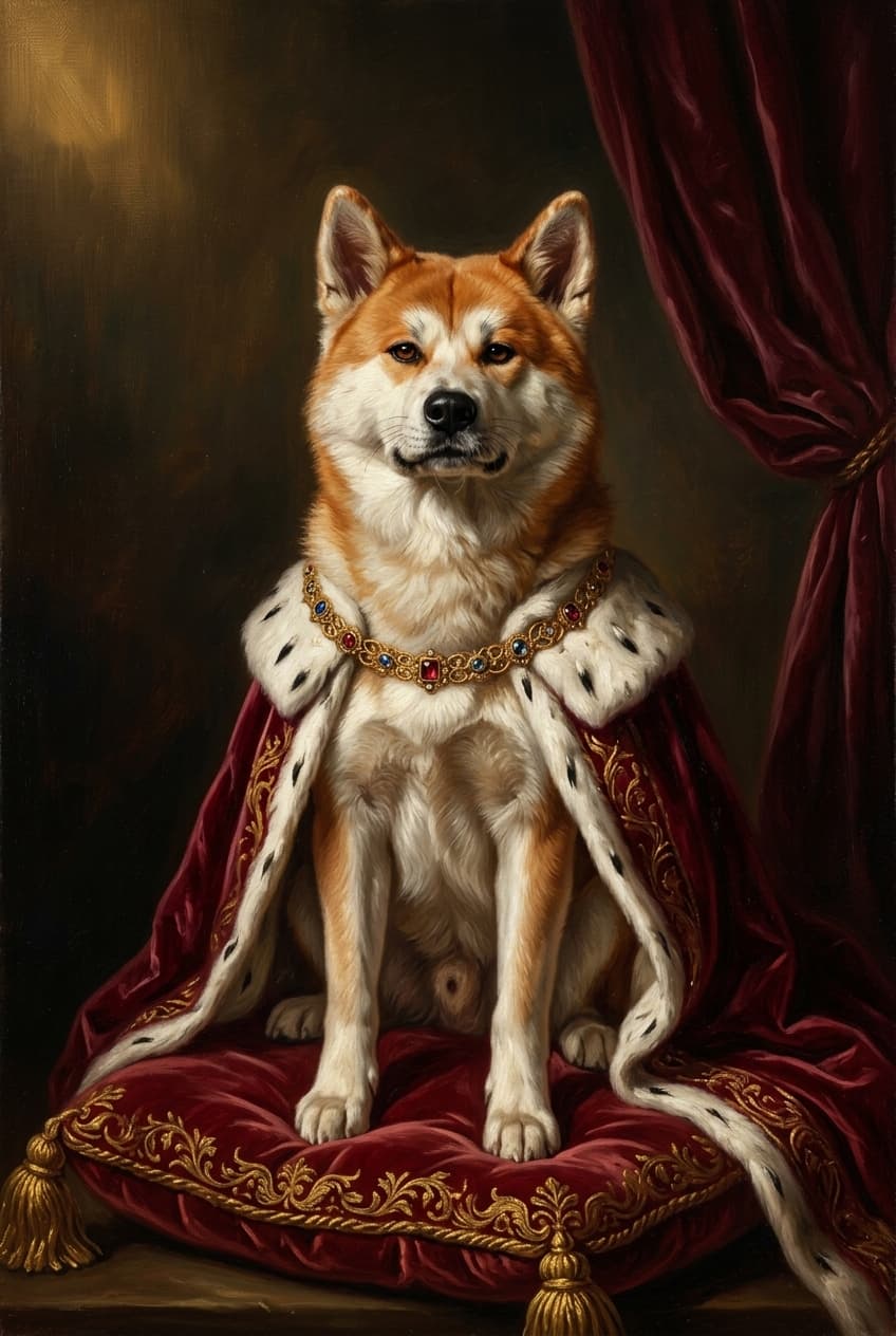 秋田犬のルネサンス肖像画額装プリント(A4サイズ) 4