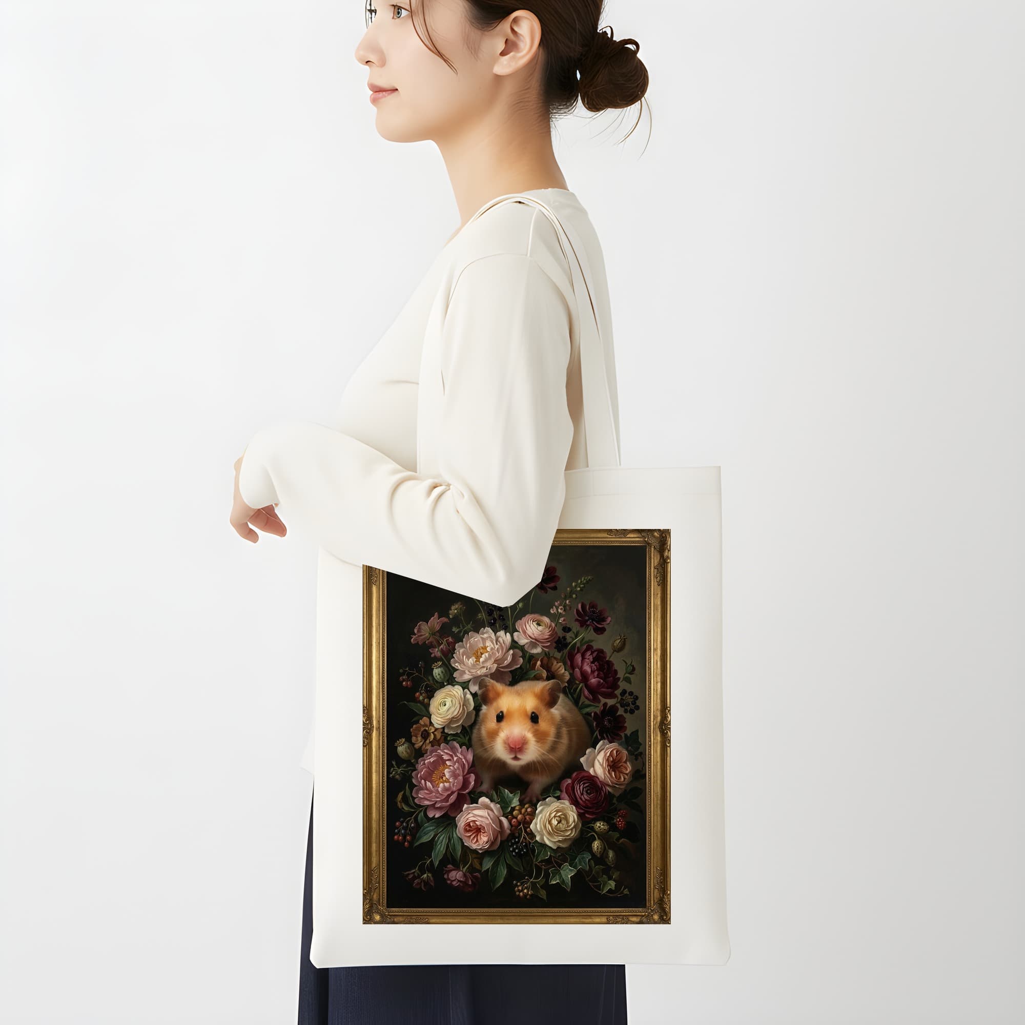 Golden hamster Floral Oil-Painting Floral Tote Bag 2