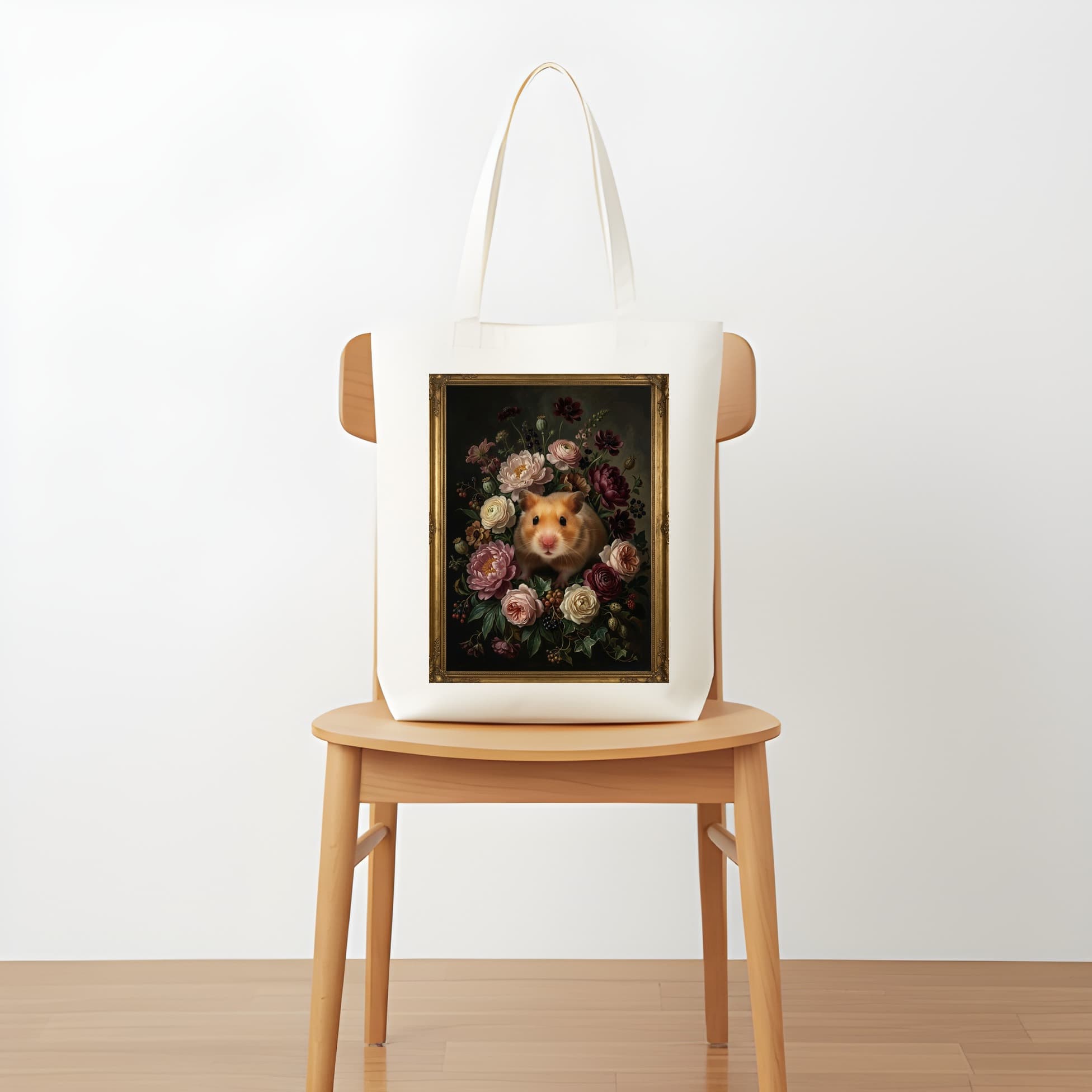 Golden hamster Floral Oil-Painting Floral Tote Bag 5