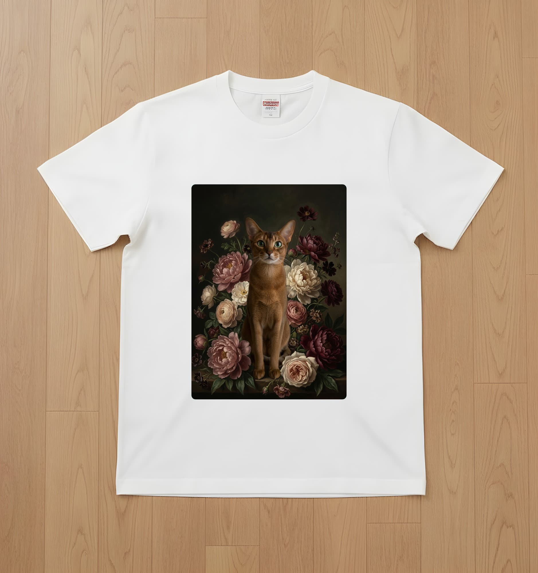 Abyssinian Floral Oil-Painting Floral T-Shirt (White)