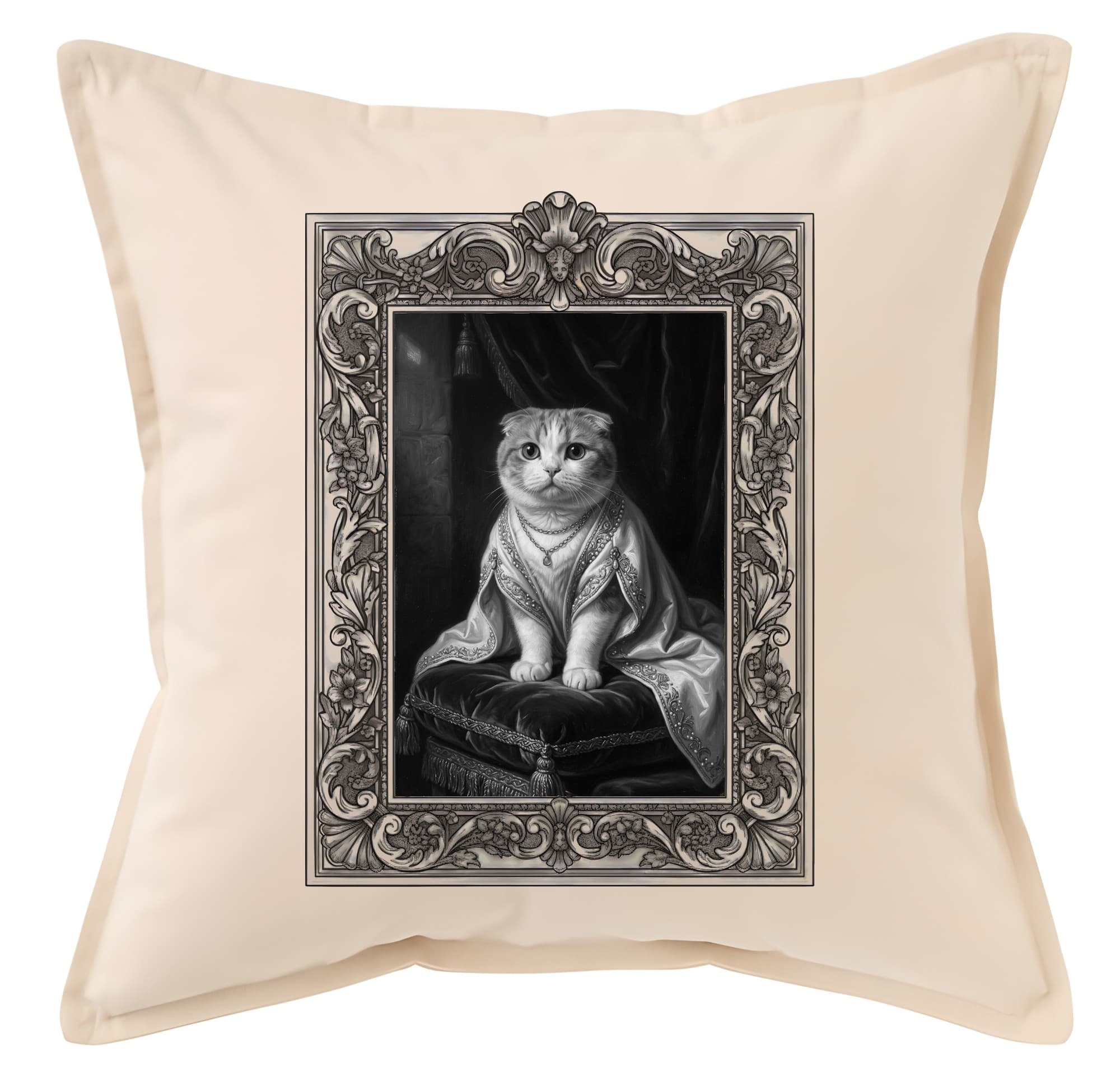 Scottish Fold Renaissance Portrait Throw Cushion (Framed Design)