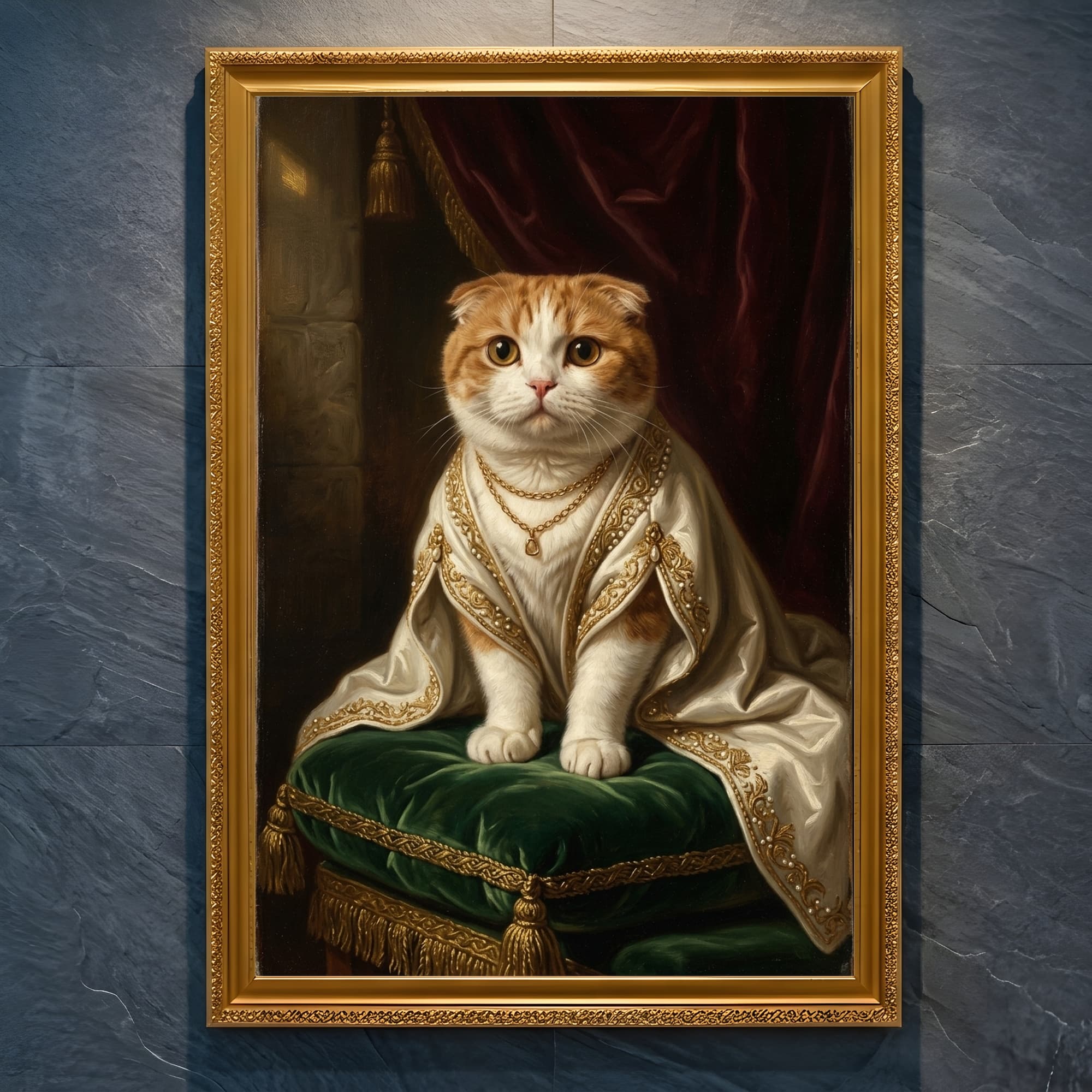Scottish Fold Renaissance Portrait Framed Art Print (A4 Gold)