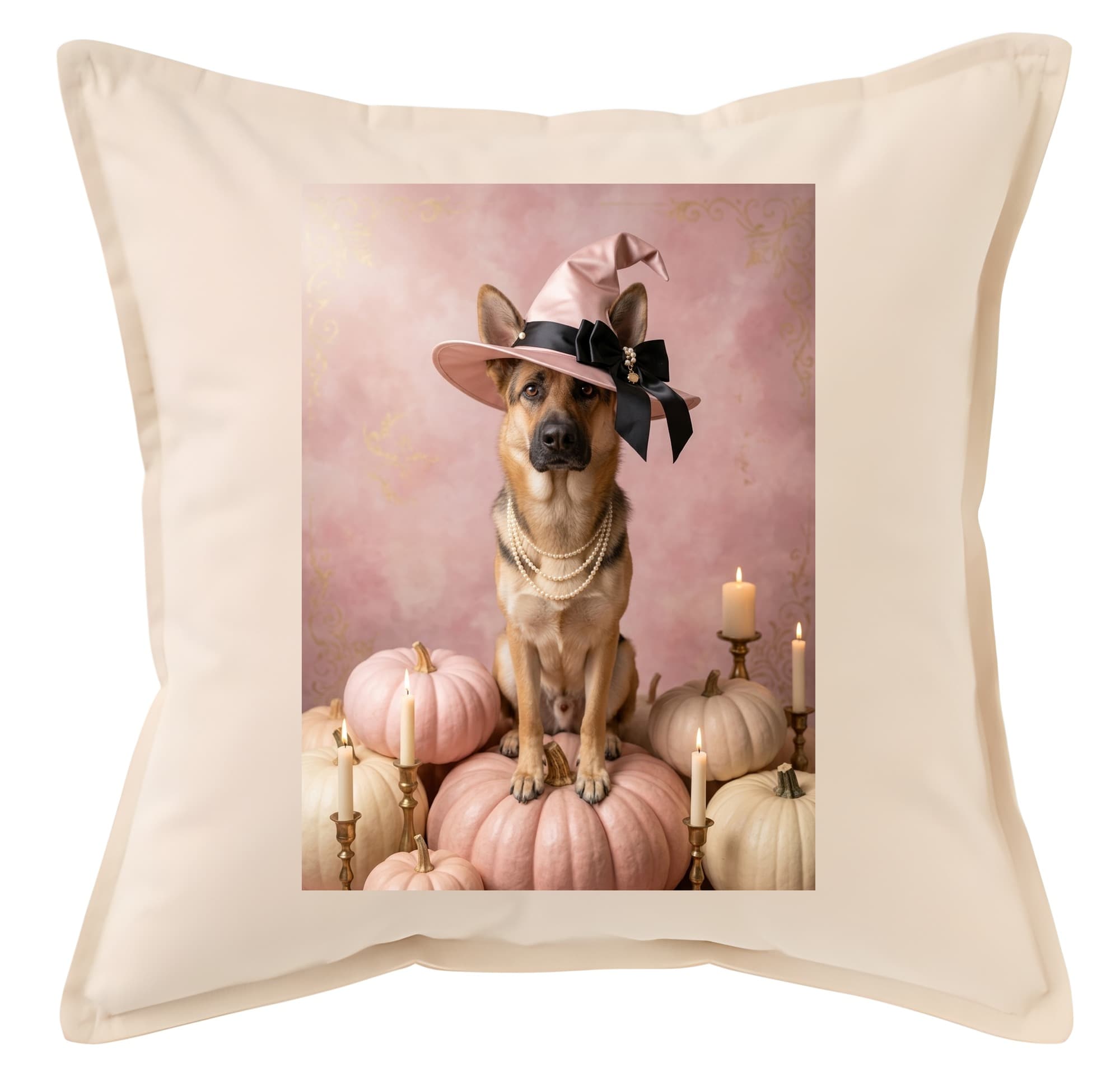 German shepherd Pumpkin & Candlelight Oil-Painting Halloween Cushion