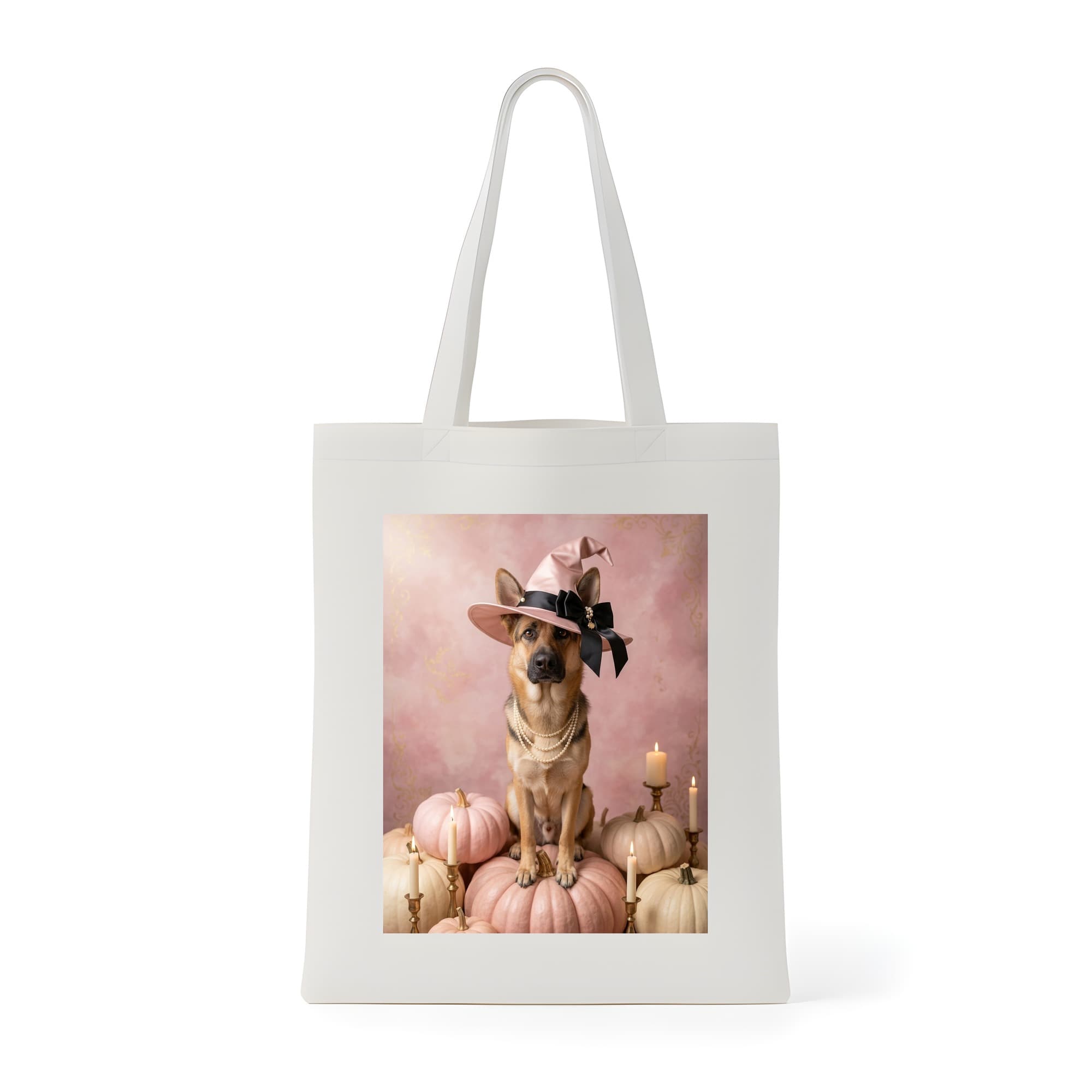German shepherd Pumpkin & Candlelight Oil-Painting Halloween Tote Bag