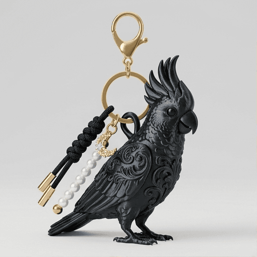 Umbrella Cockatoo Renaissance Portrait Keychain (Silky Black)