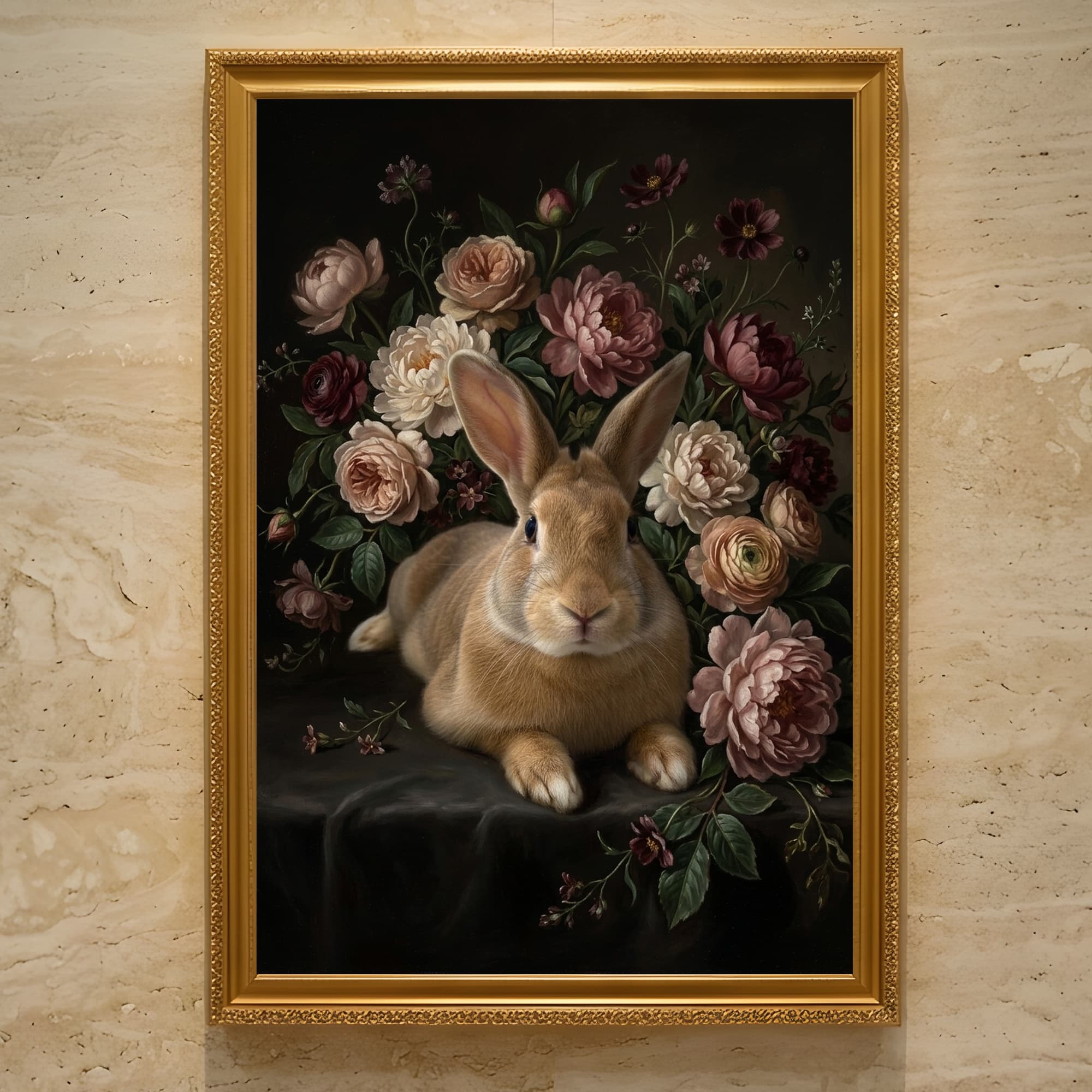 Flemish Giant Floral Oil-Painting Floral Framed Art Print (A3)