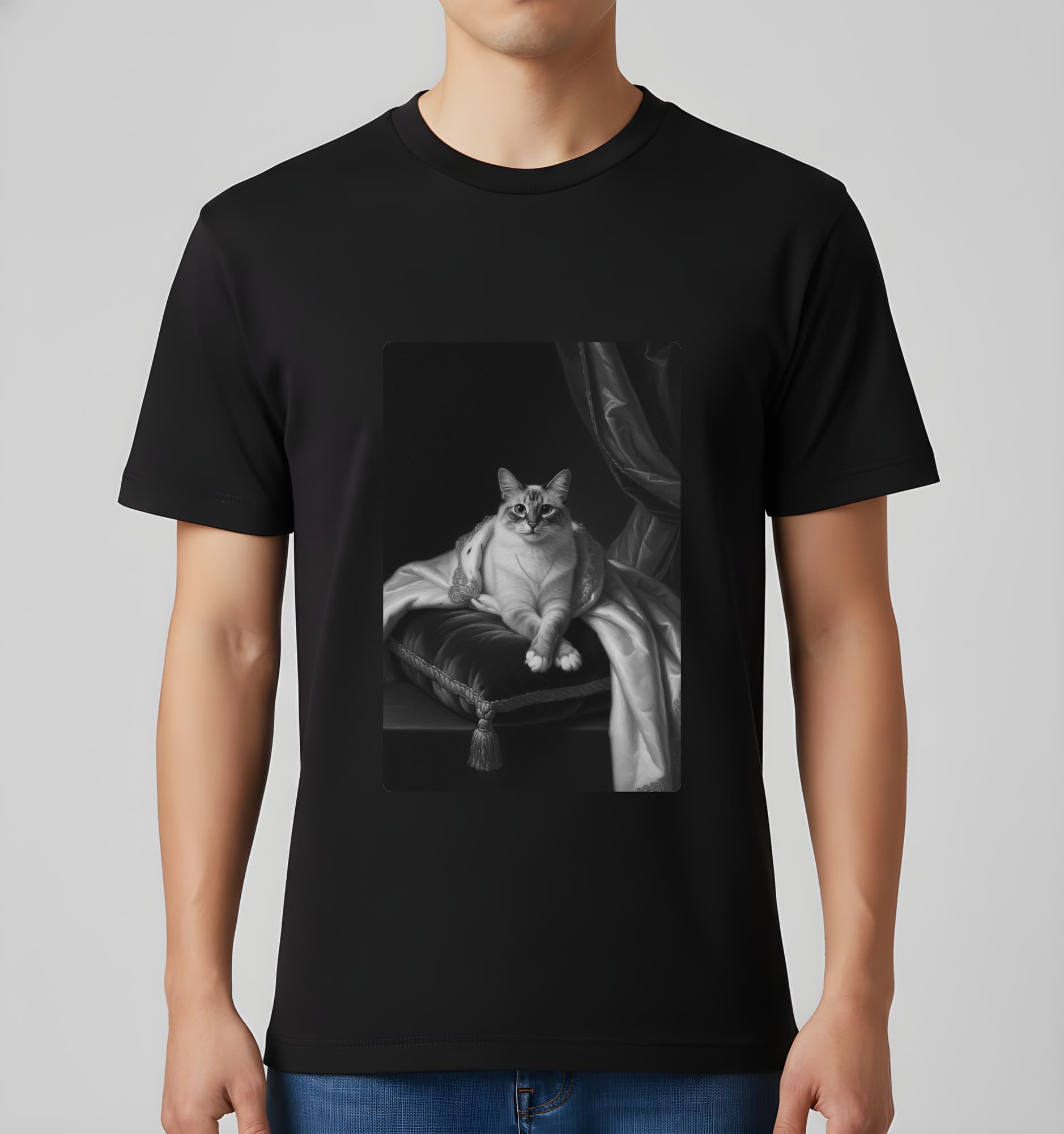 バーマンのルネサンス肖像画Tシャツ(ブラック・モノクロプリント・額縁デザインあり) 3