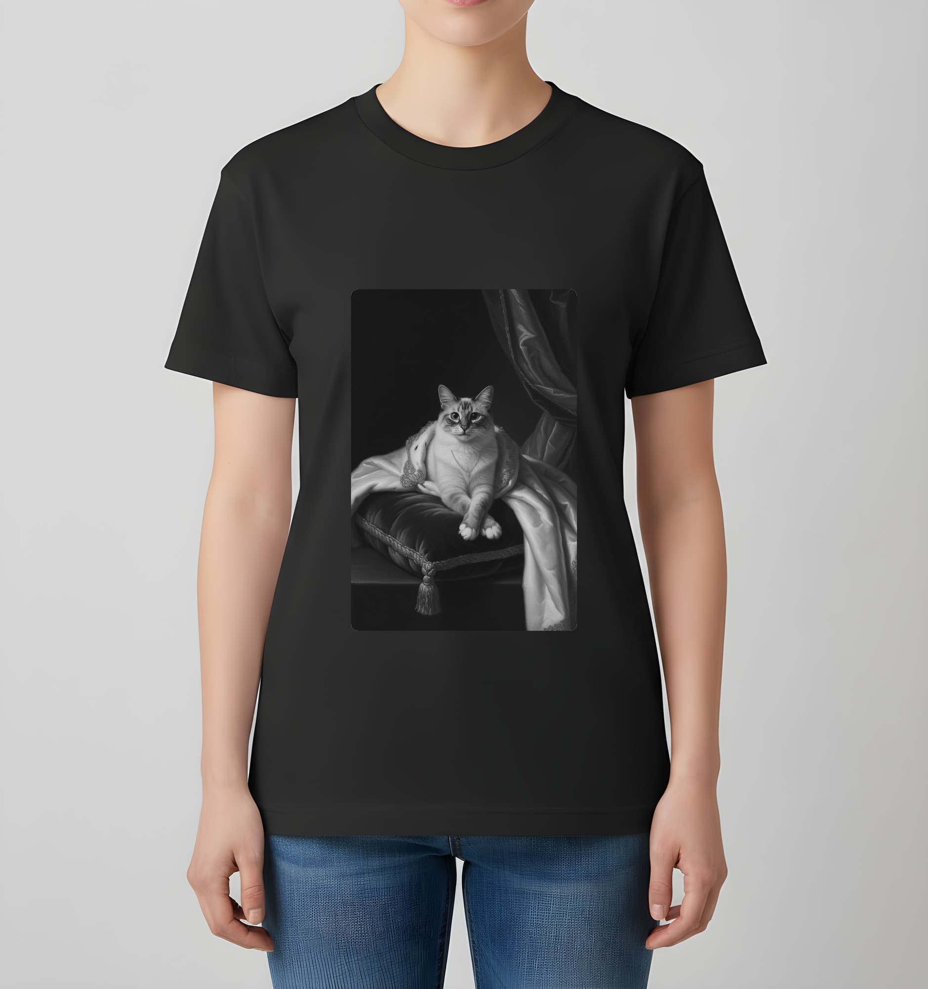 バーマンのルネサンス肖像画Tシャツ(ブラック・モノクロプリント・額縁デザインあり) 4