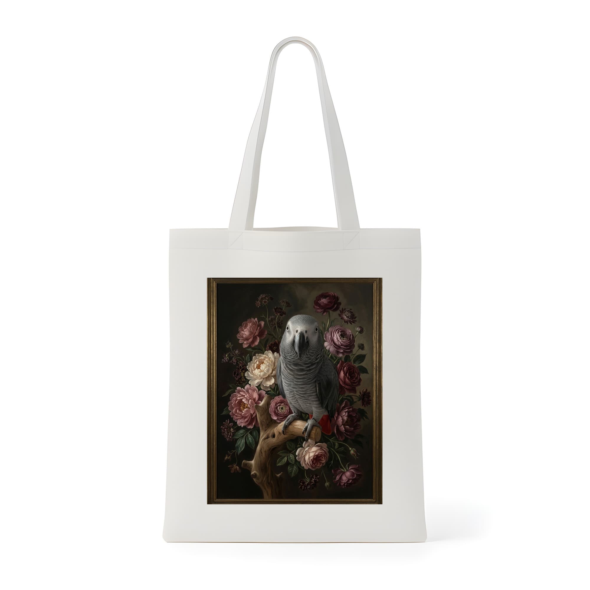 African Grey Parrot Floral Oil-Painting Floral Tote Bag