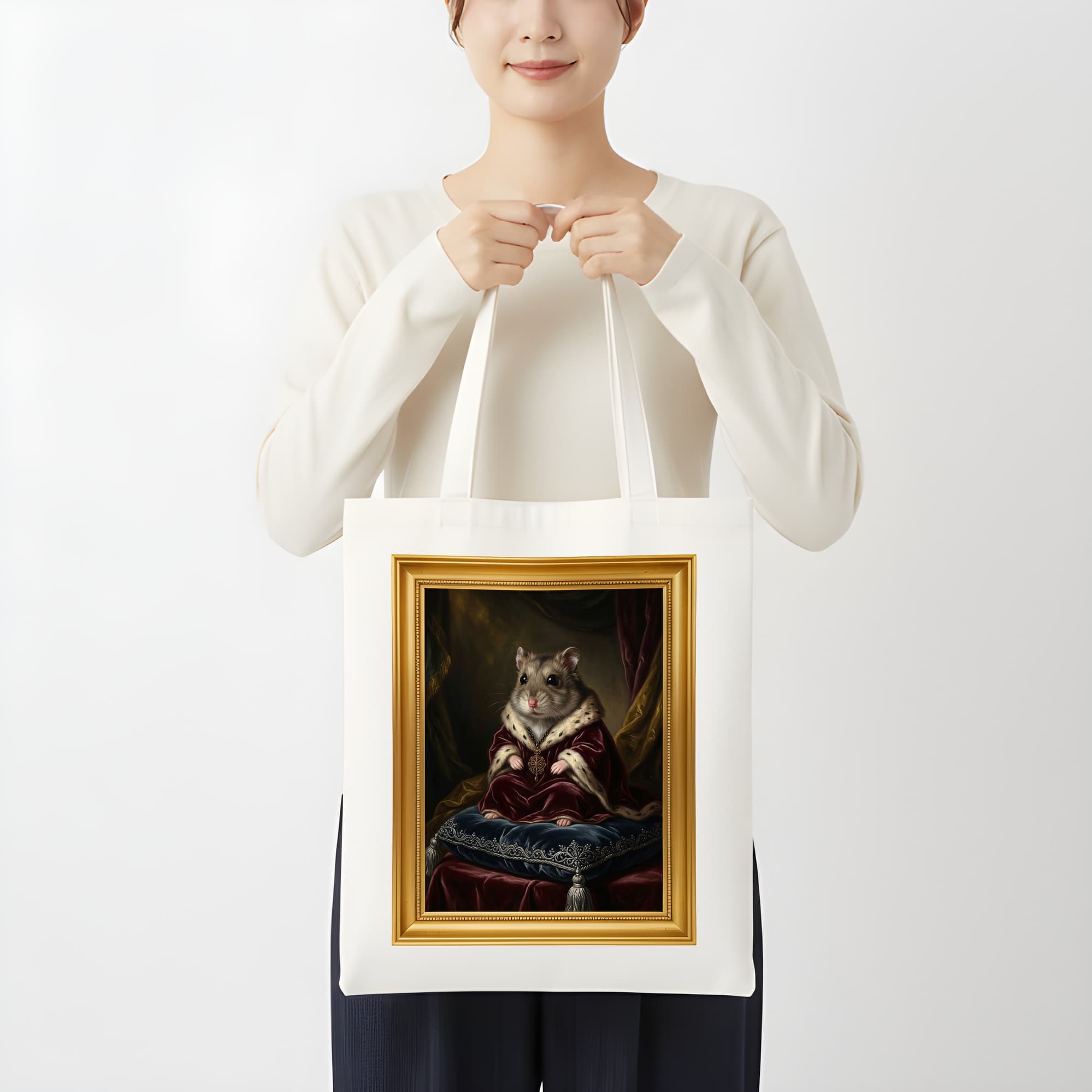 ジャンガリアンハムスターのルネサンス肖像画トートバッグ(カラープリント・額縁デザインあり) 3
