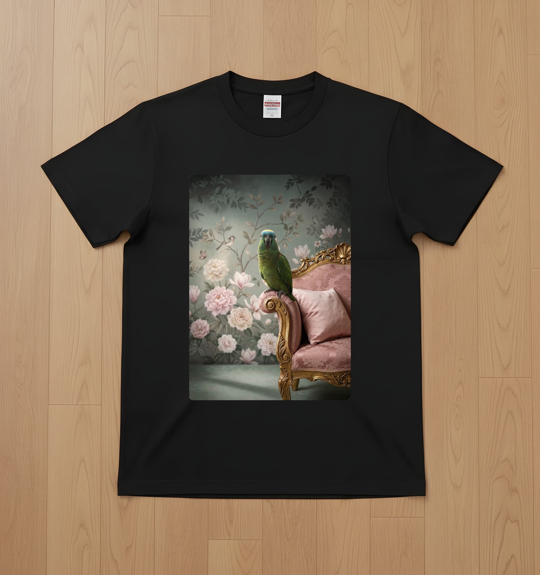Blue-fronted Amazon Shabby Pink Oil-Painting Rococo T-Shirt (Black)