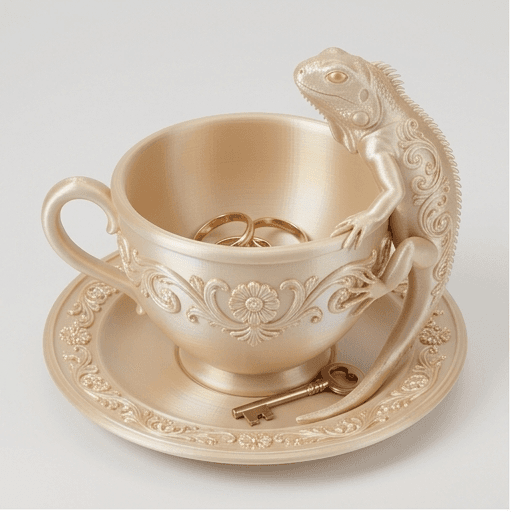 Desert Iguana Renaissance Portrait Trinket Tray (Silky Gold)