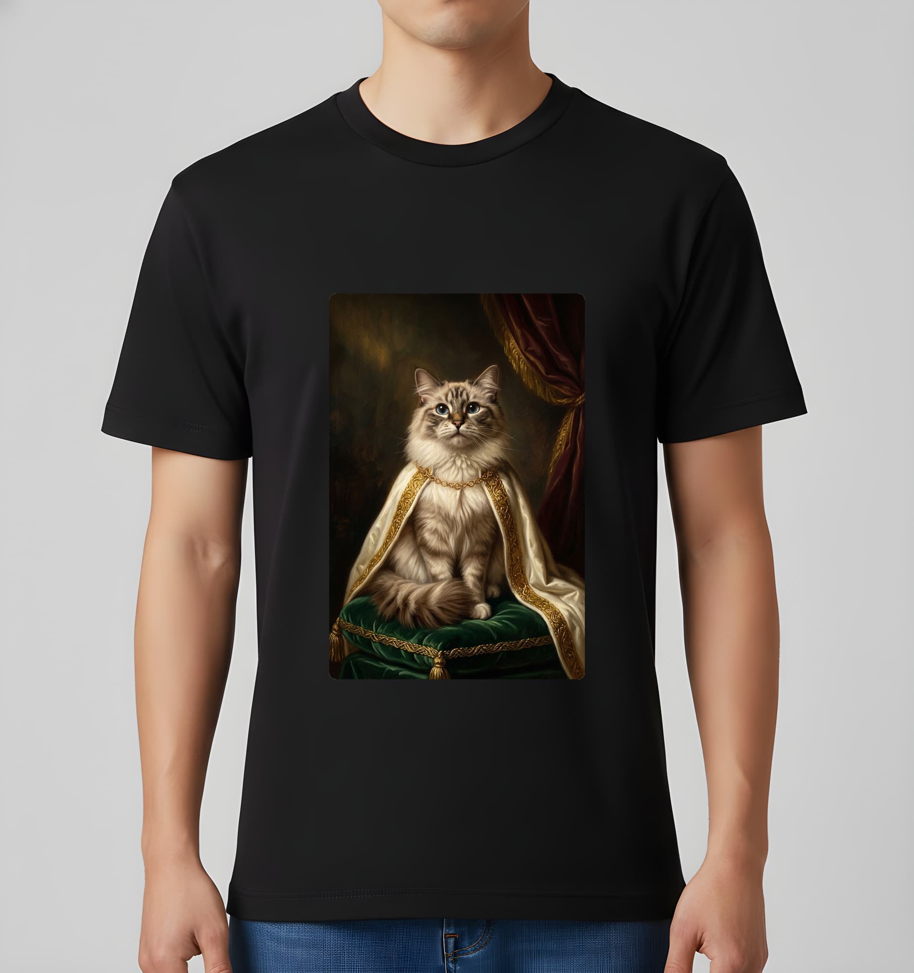 ラグドールのルネサンス肖像画Tシャツ(ブラック・カラープリント・額縁なし) 3