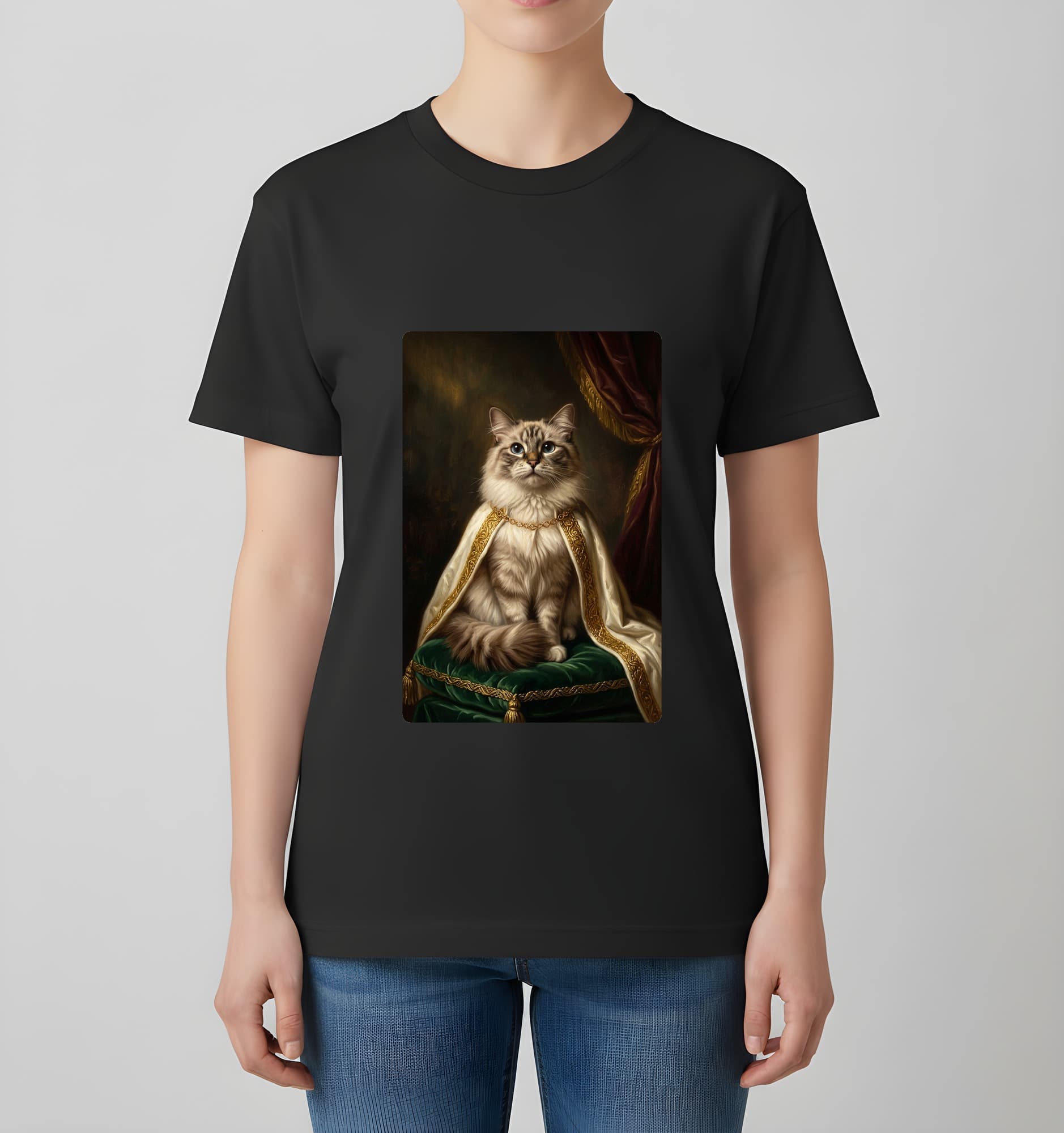 ラグドールのルネサンス肖像画Tシャツ(ブラック・カラープリント・額縁なし) 4