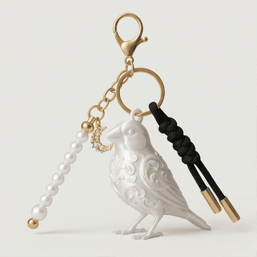 文鳥・ブンチョウのルネサンス肖像画キーホルダー(シルクホワイト)